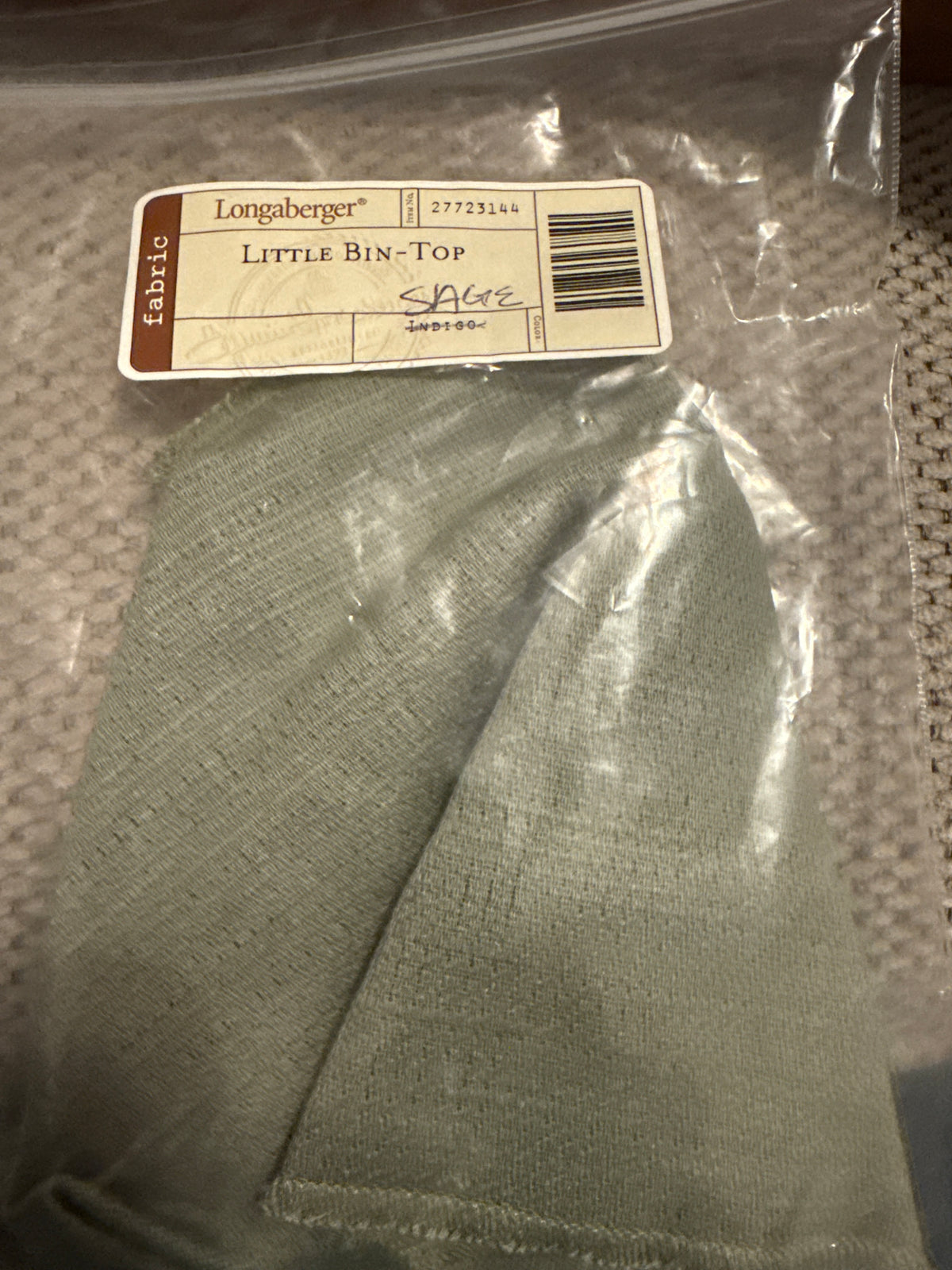 Longaberger little bin top liner in sage