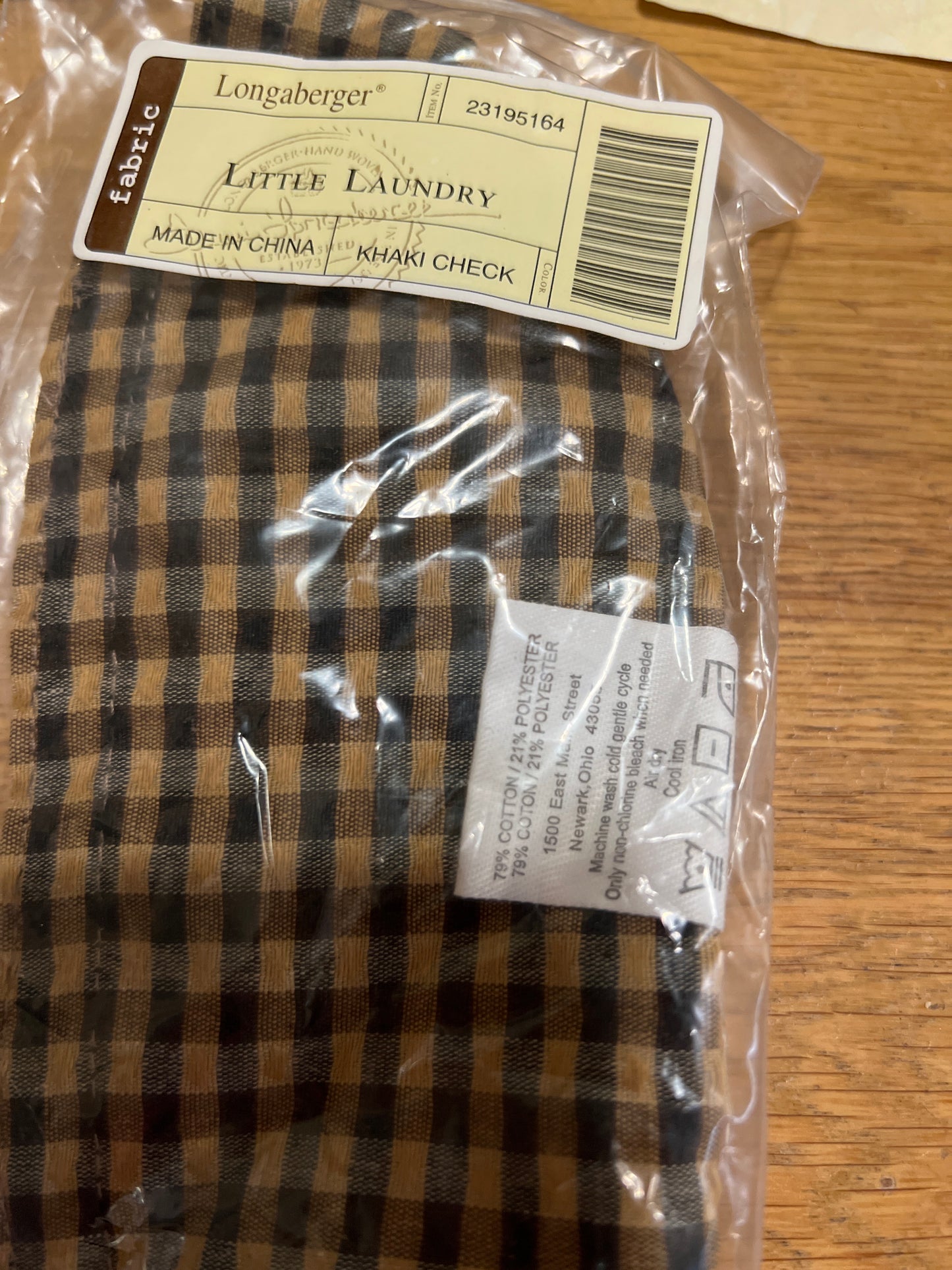 Longaberger little laundry liner in khaki check