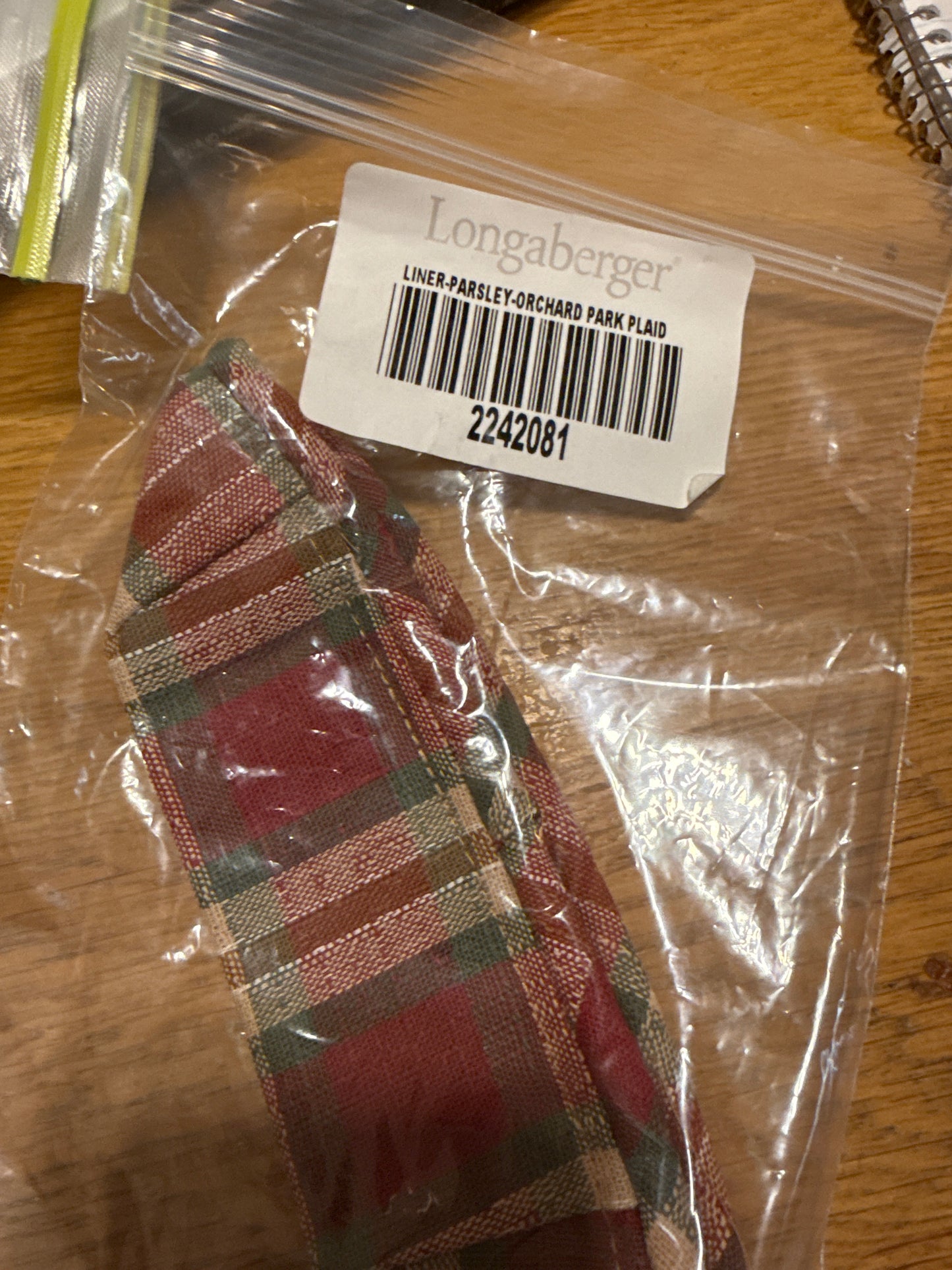 Longaberger parsley liner in orchard park plaid