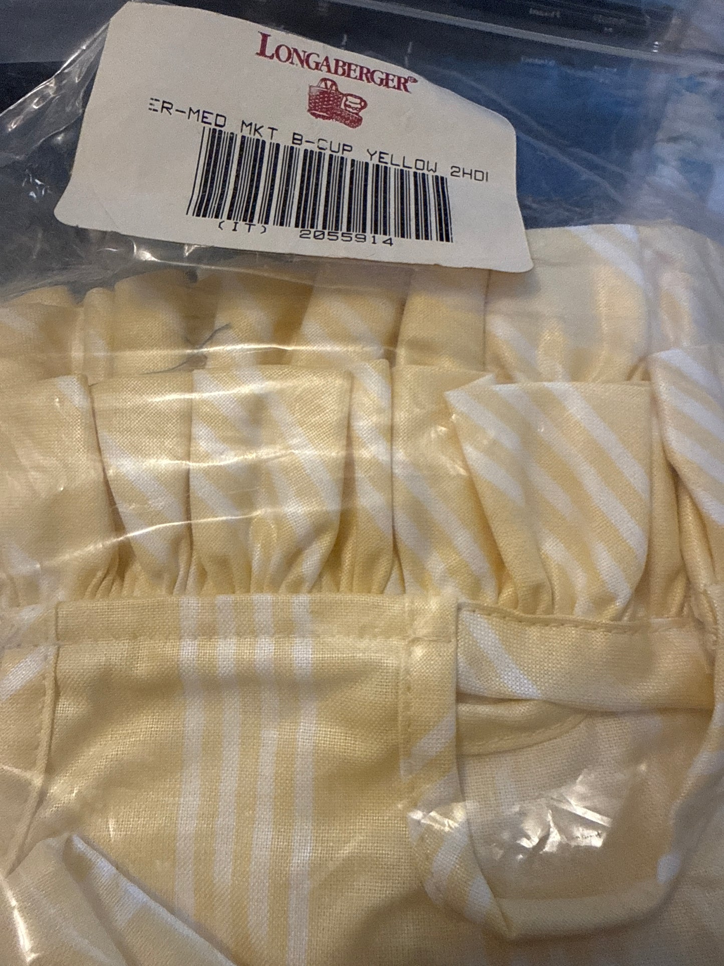 Longaberger medium market liner in buttercup yellow stripe - 2 handle