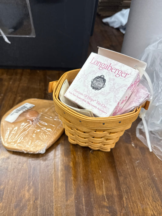 Longaberger 2001 horizon of hope basket with liner, protector, lid, and tie on