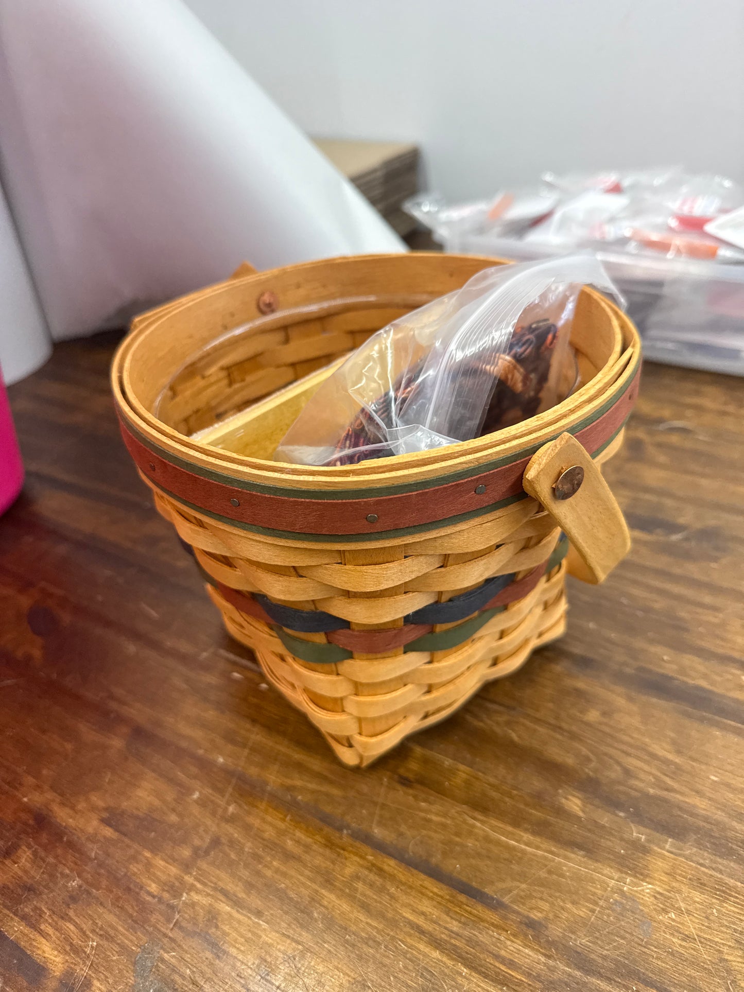 Longaberger maple leaf basket with liner, divider, tie in, and protector