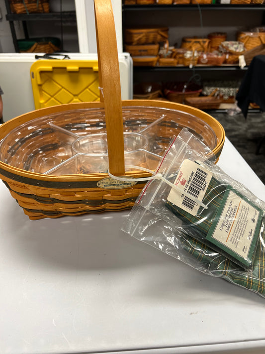 Longaberger hospitality basket with liner, protector & handle tie
