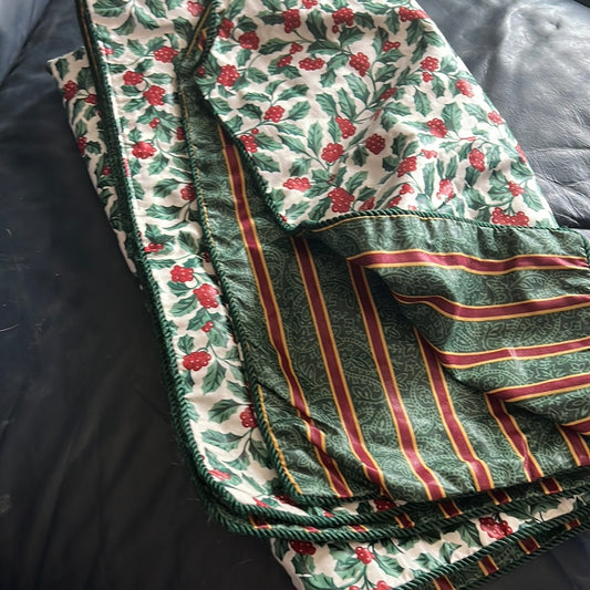 Longaberger 36” reversible table square in Imperial stripe and Holly