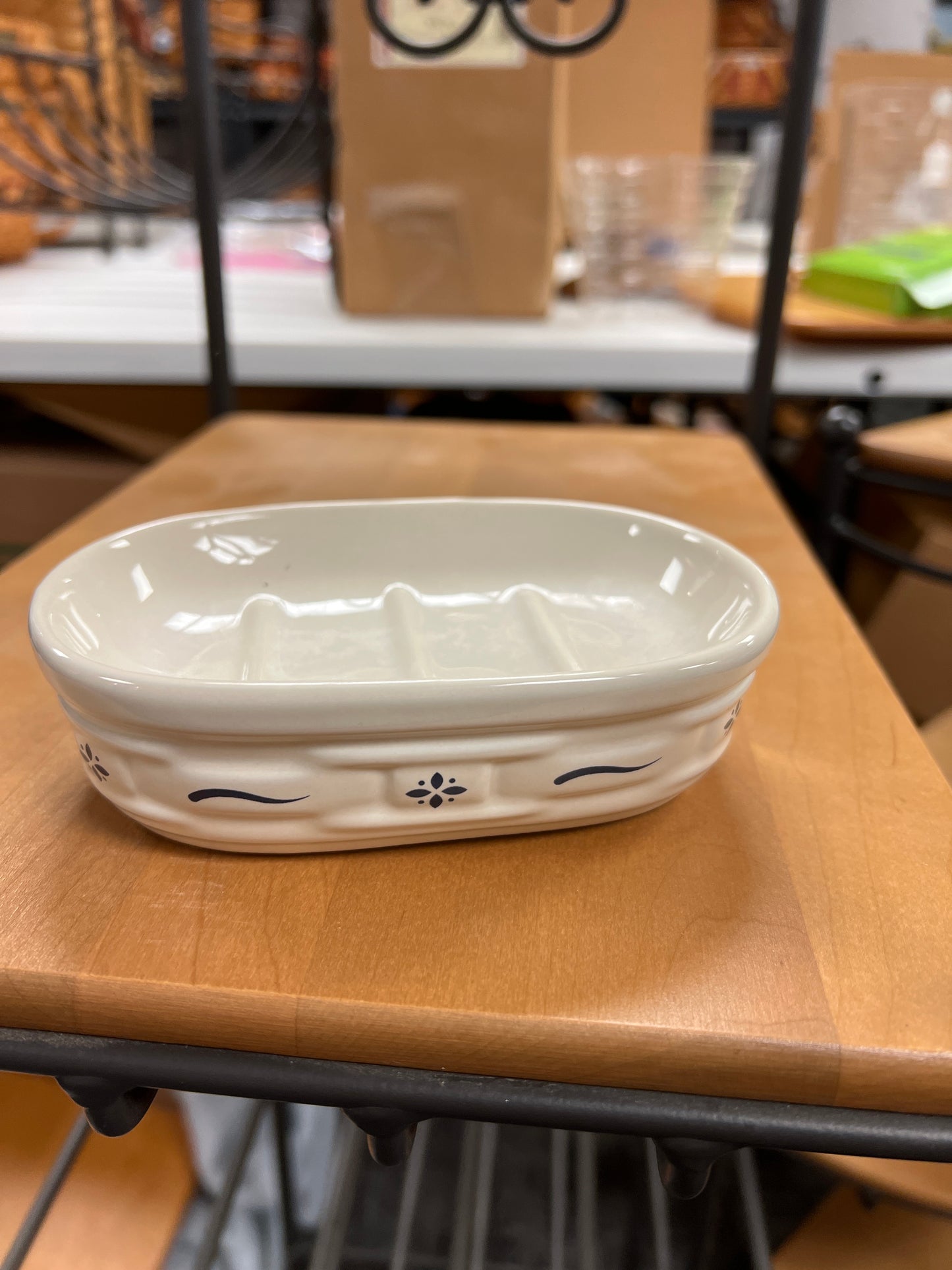 Longaberger soap dish in classic blue