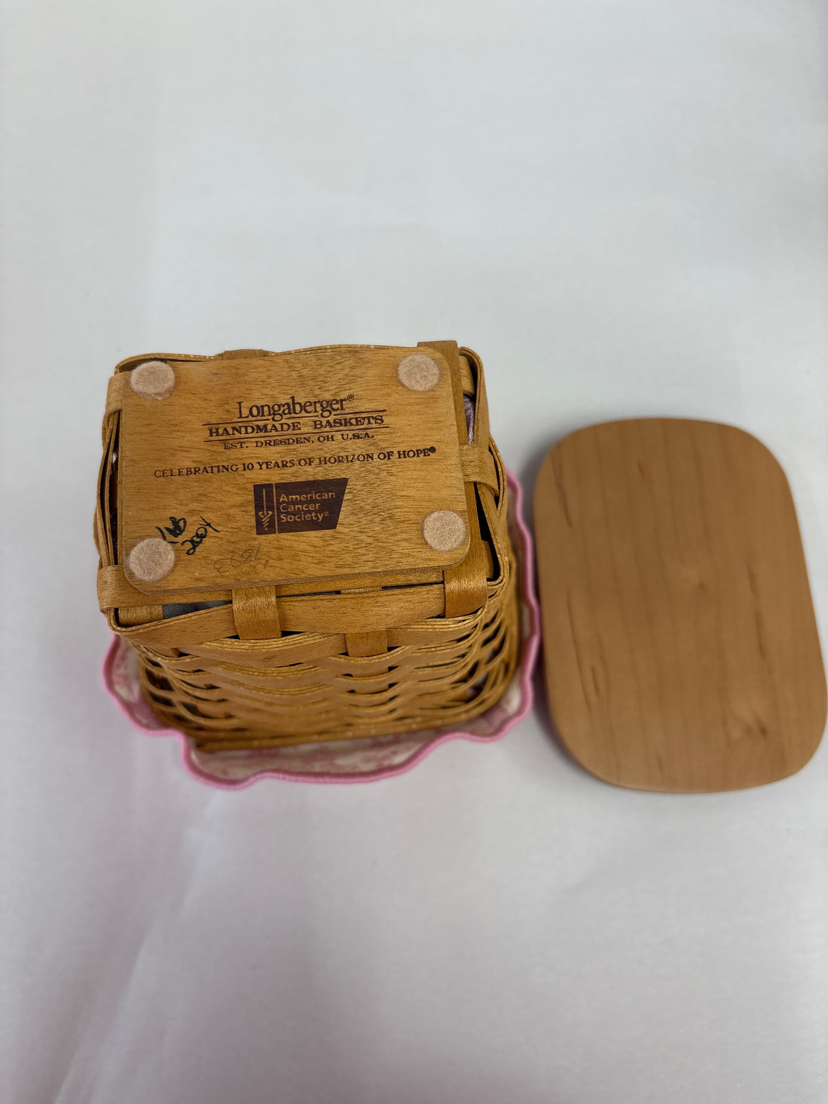 Longaberger 2004 Horizon of Hope Basket with Lid, Liner, and Protector in Warm Brown