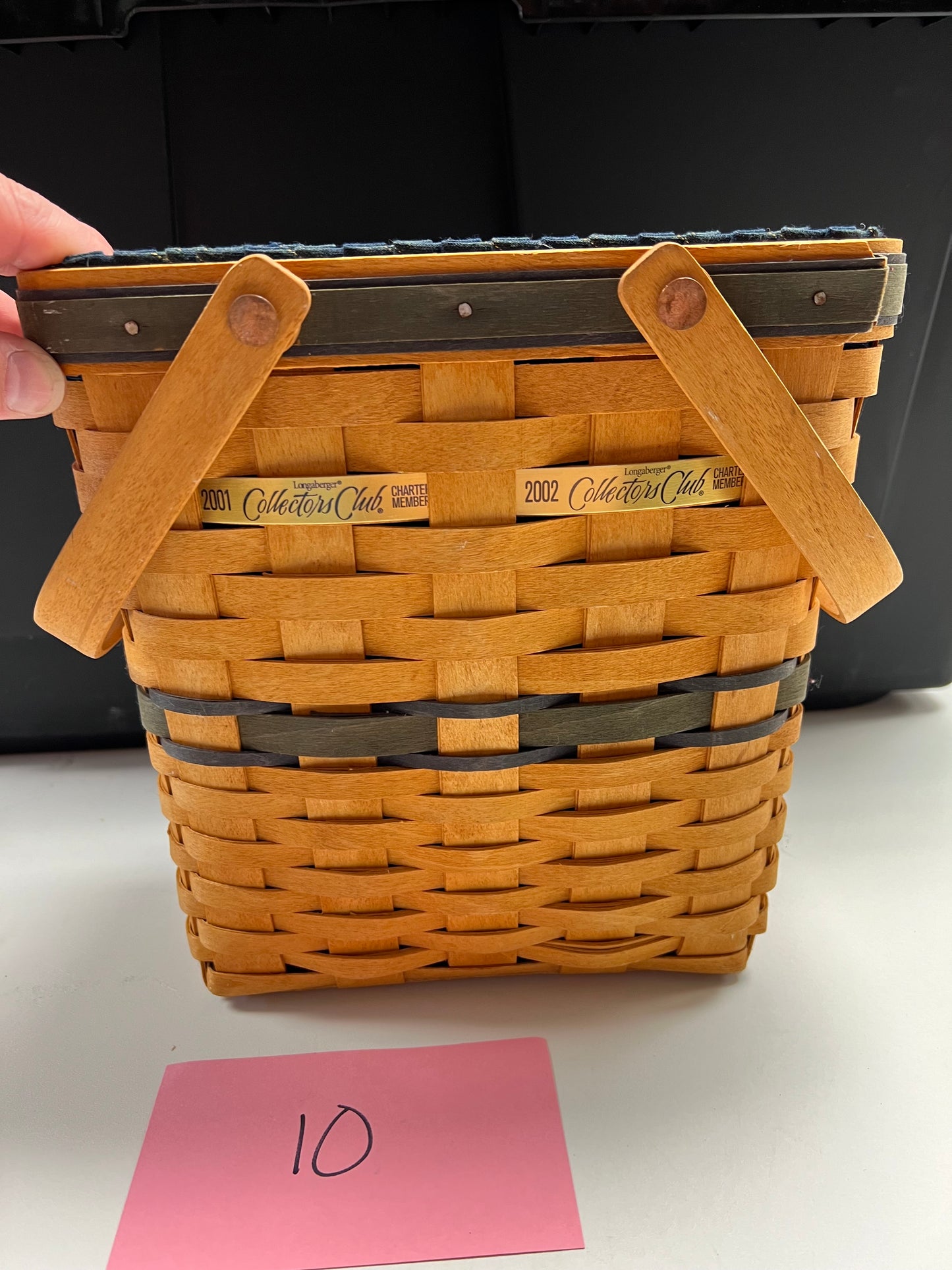 Longaberger Collectors Club Membership Basket 1996 Charter Member with Liner, Protector and Tie On