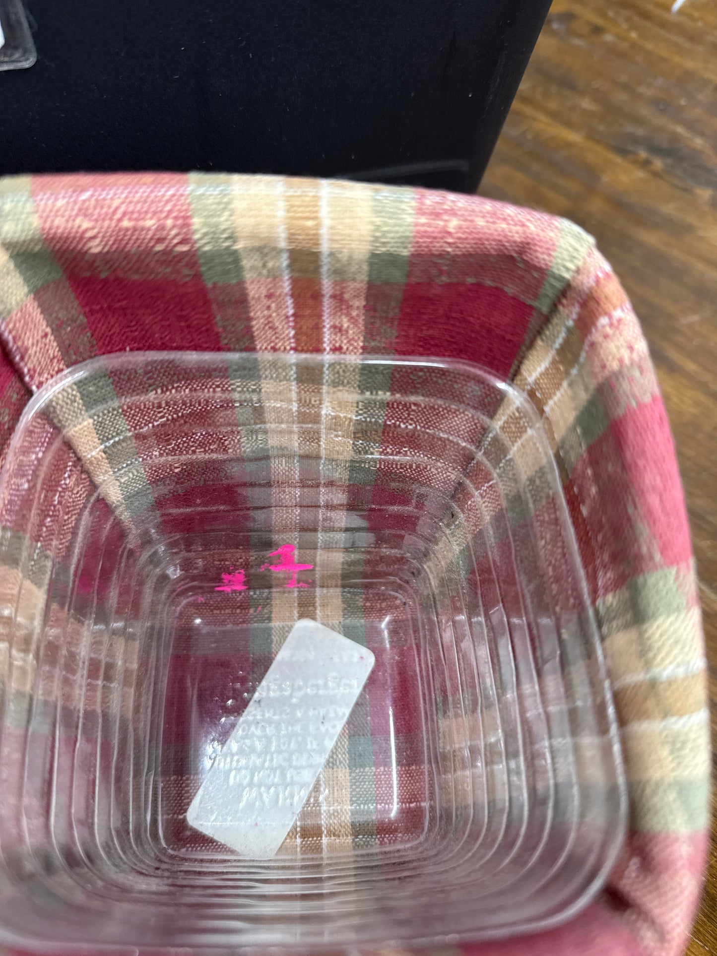 Longaberger tapered pencil basket with liner and protector ( protector has some paint on it)