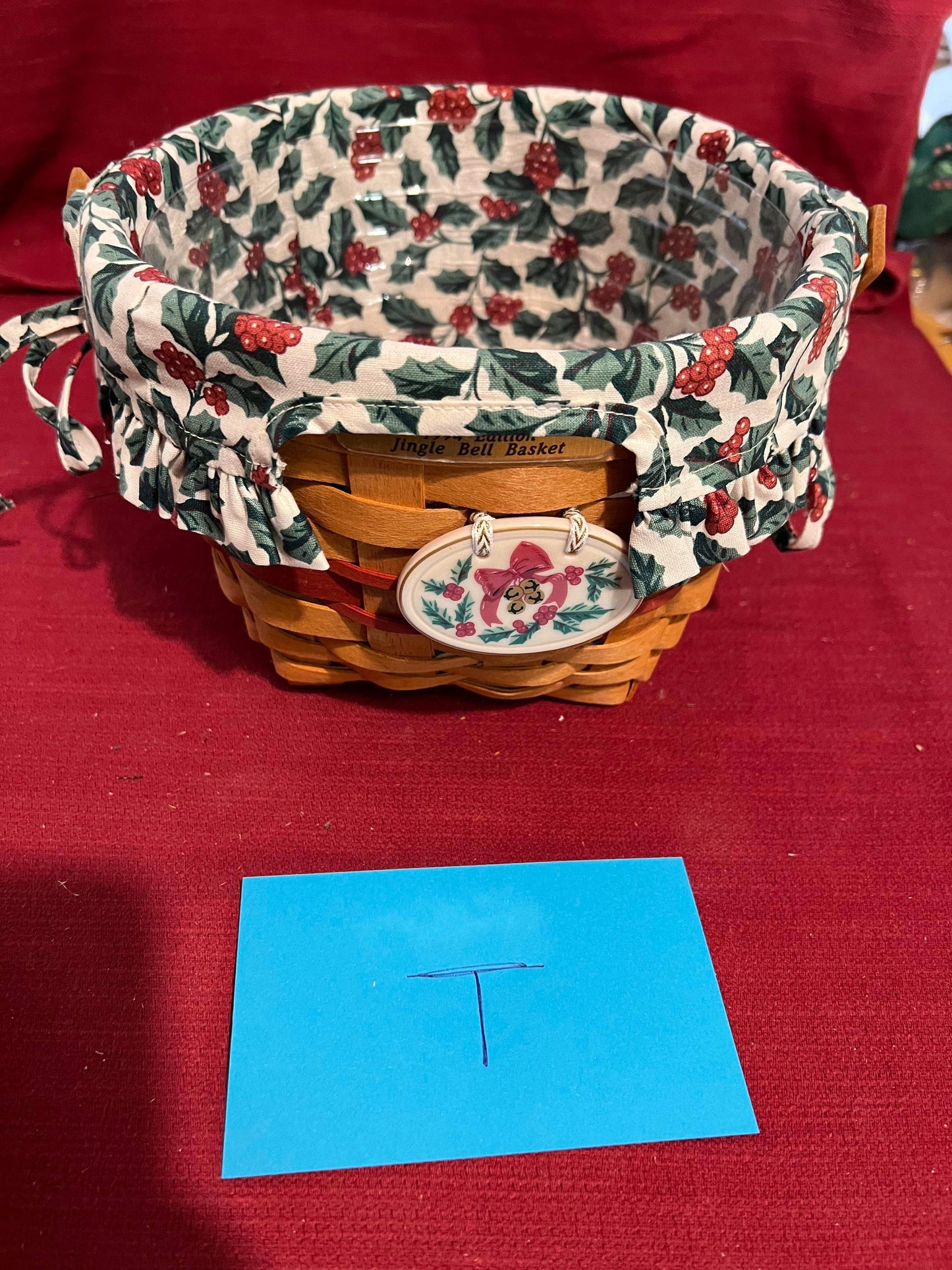 Longaberger Jingle Bell Basket with Liner, Protector and Tie On