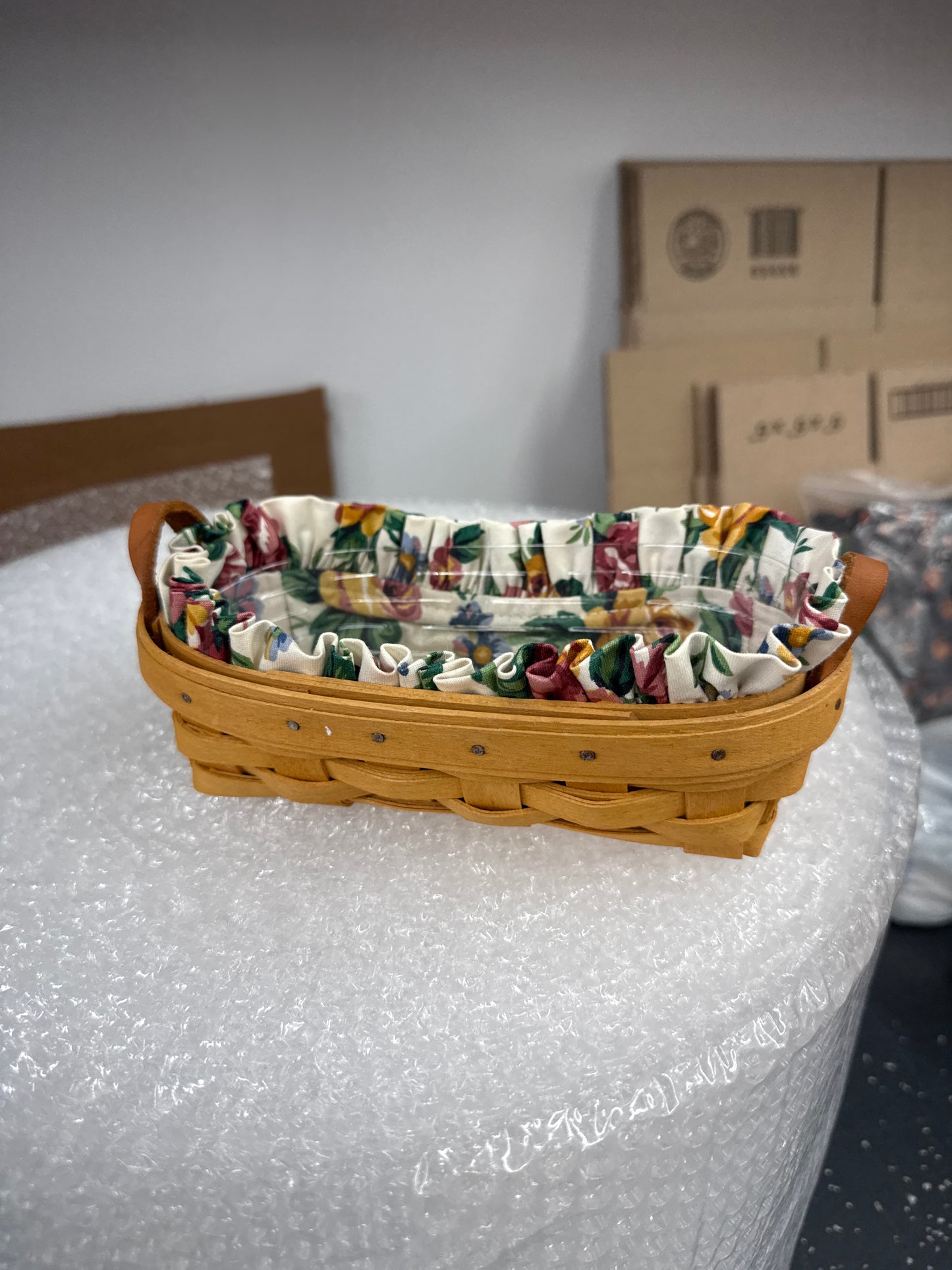 Longaberger lavender basket with liner and protector