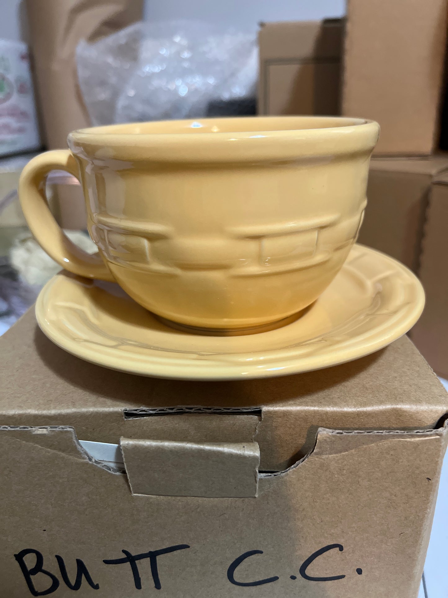 Longaberger sage cappichino cup and saucer set in butternut