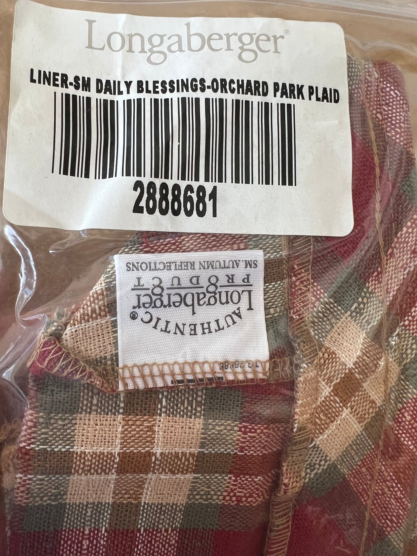 Longaberger small daily blessings liner in orchard park plaid