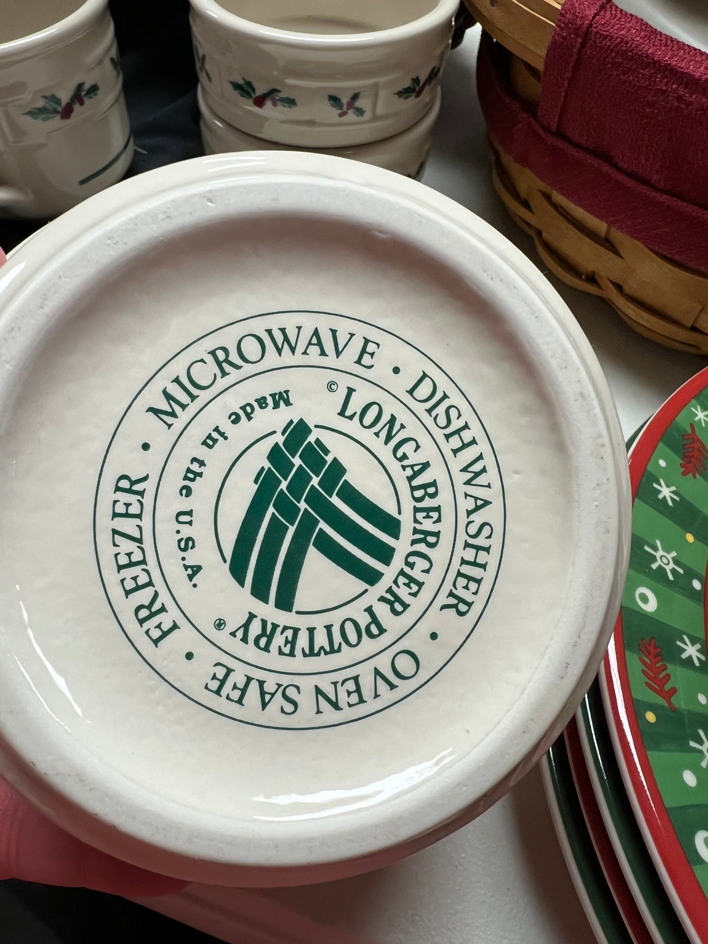 Longaberger traditional holly small covered dish
