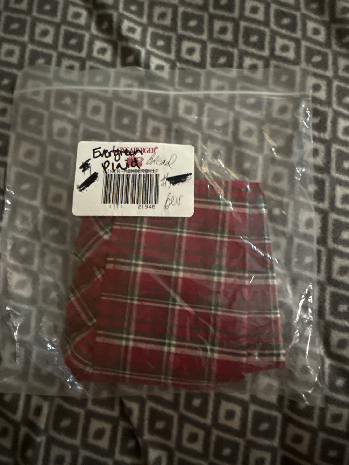 Longaberger Bread Liner in Evergreen Plaid