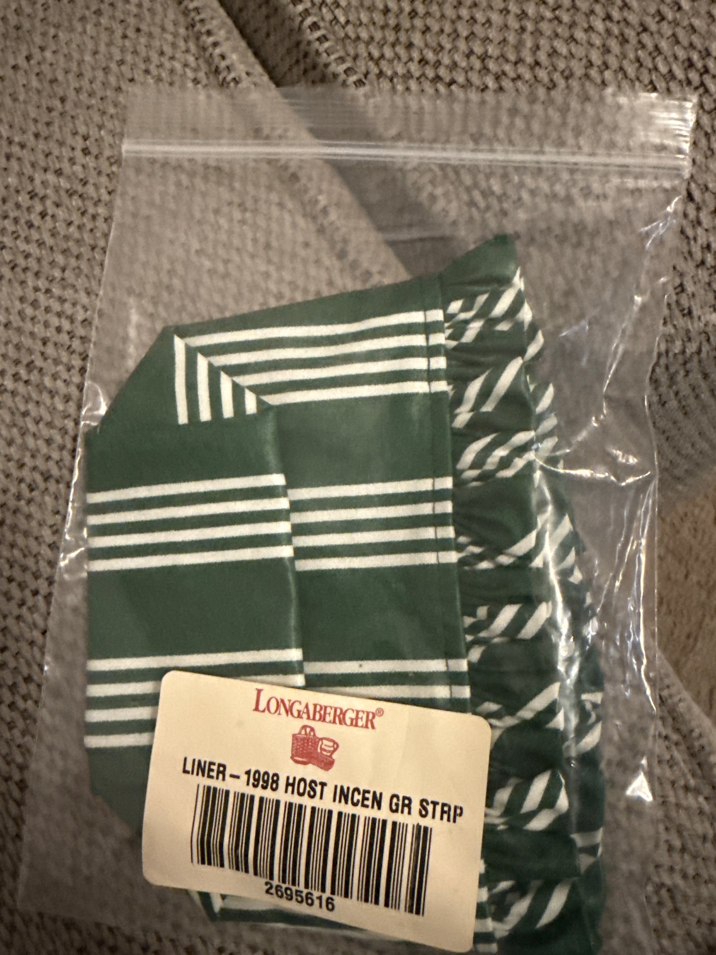 Longaberger 1998 hostess incentive liner in hunter green stripe
