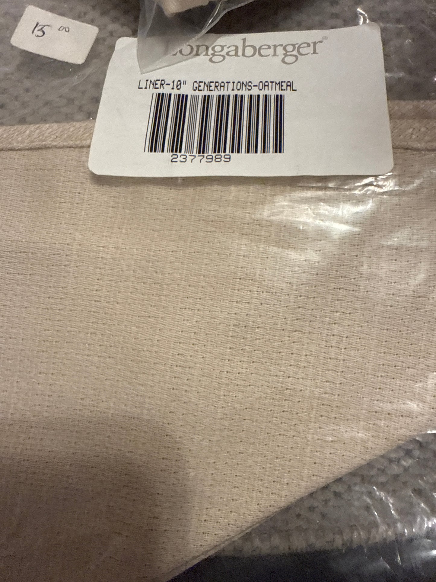 Longaberger 10” generations liner in oatmeal