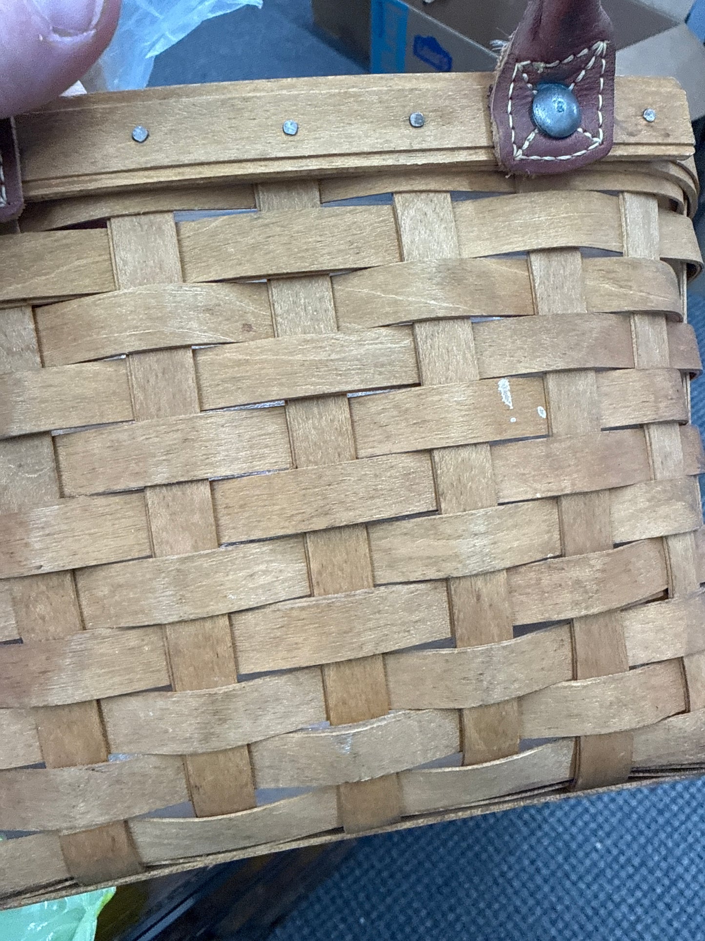 Longaberger small boardwalk with protector-has staining in basket