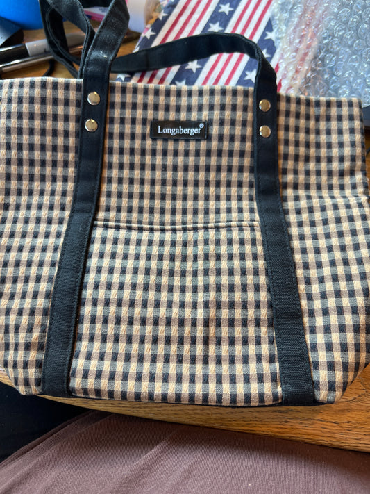 Longaberger khaki check tote bag