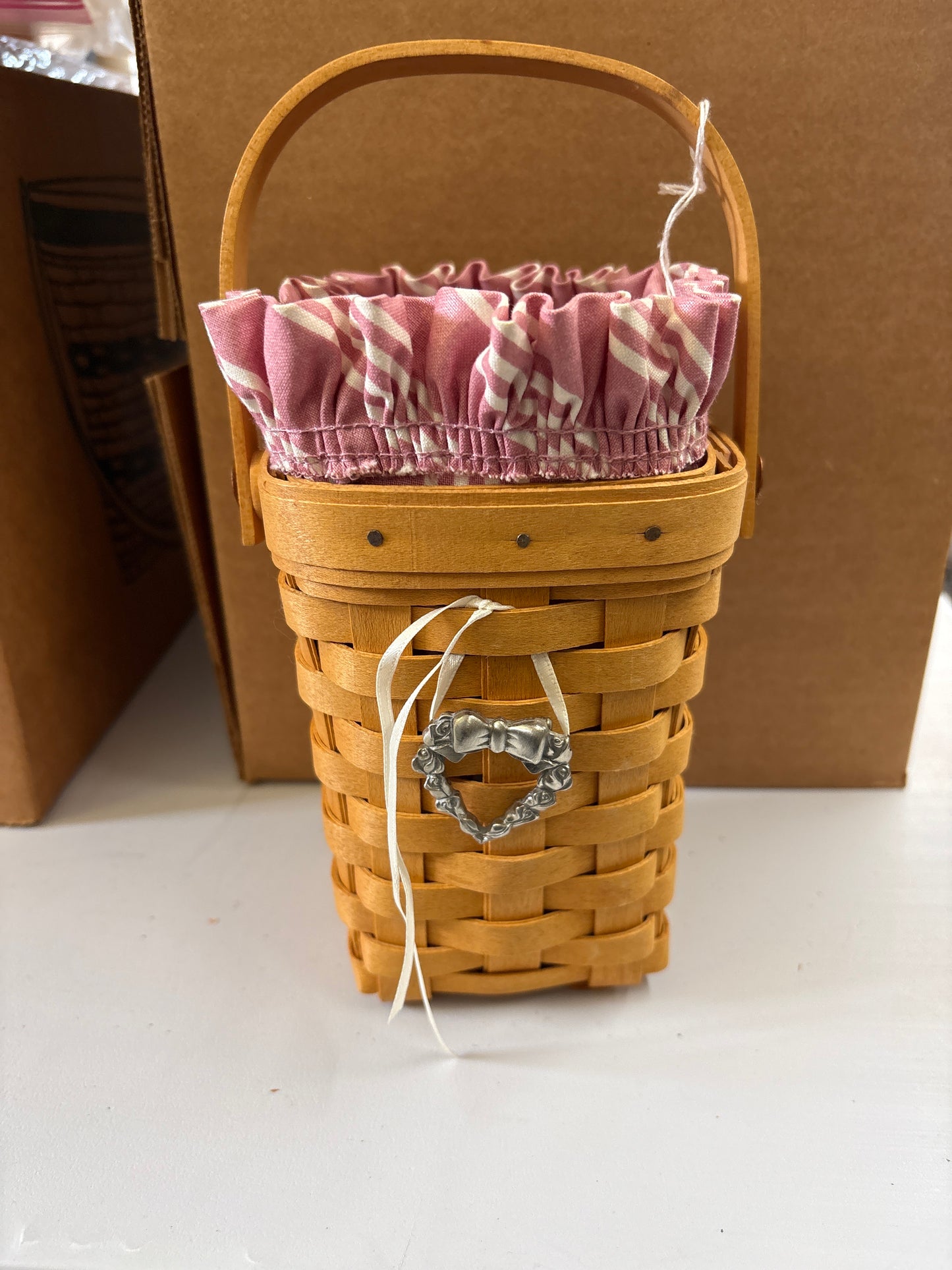 Longaberger 1998 horizon of hope basket with liner, protector & tie on
