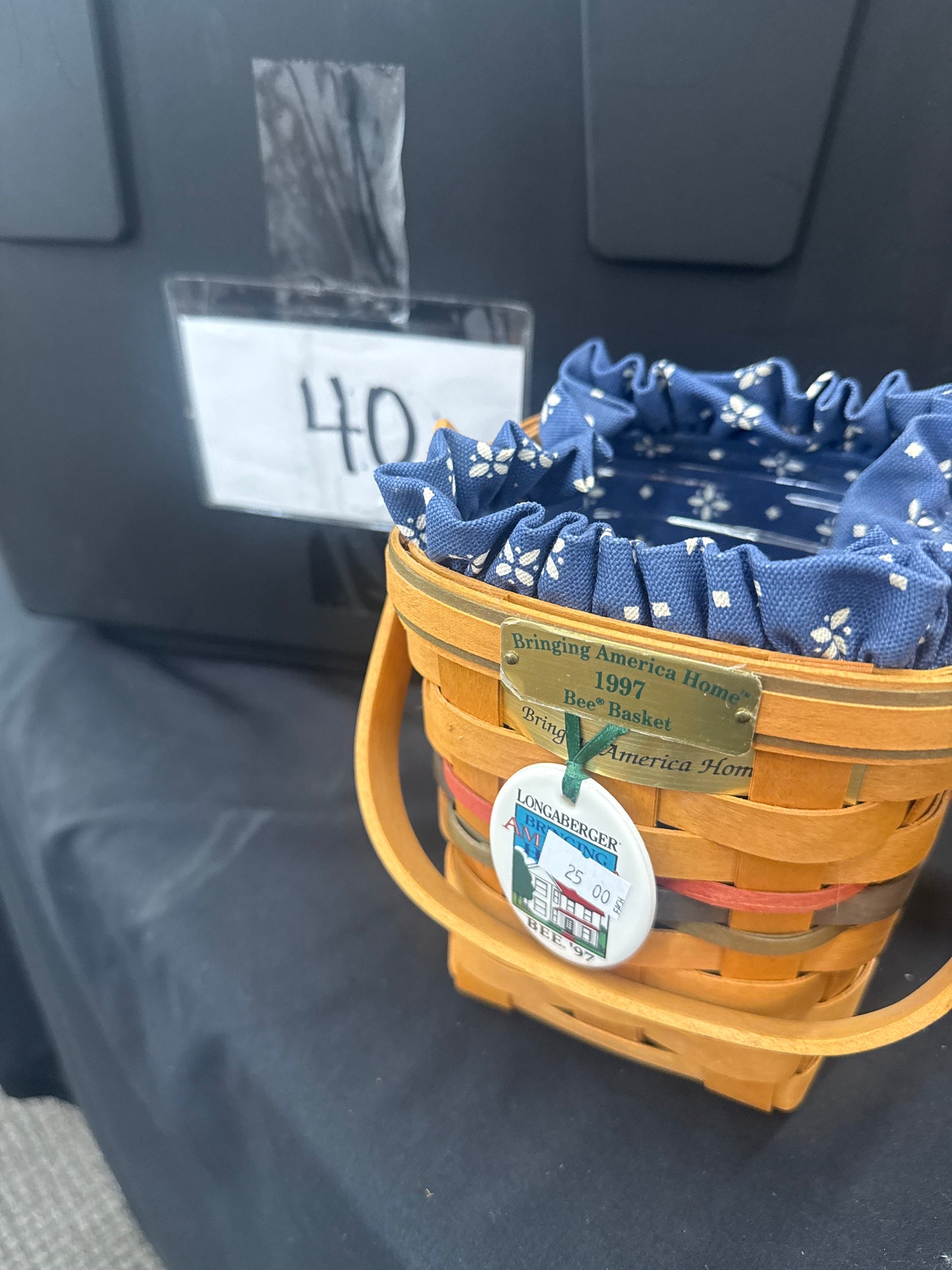 Longaberger bee basket with liner, protector, and tie on
