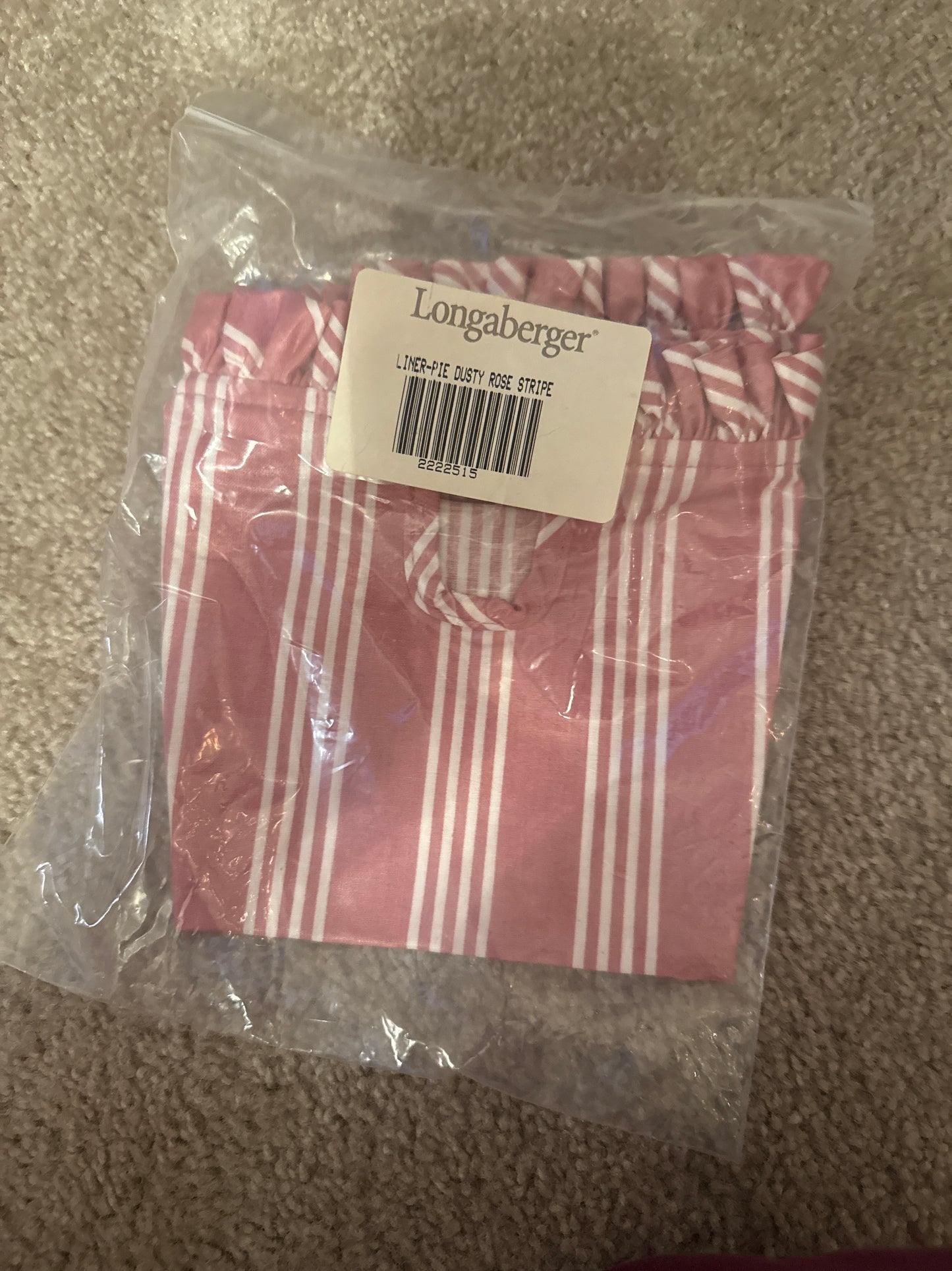 Longaberger pie liner in dusty rose stripe