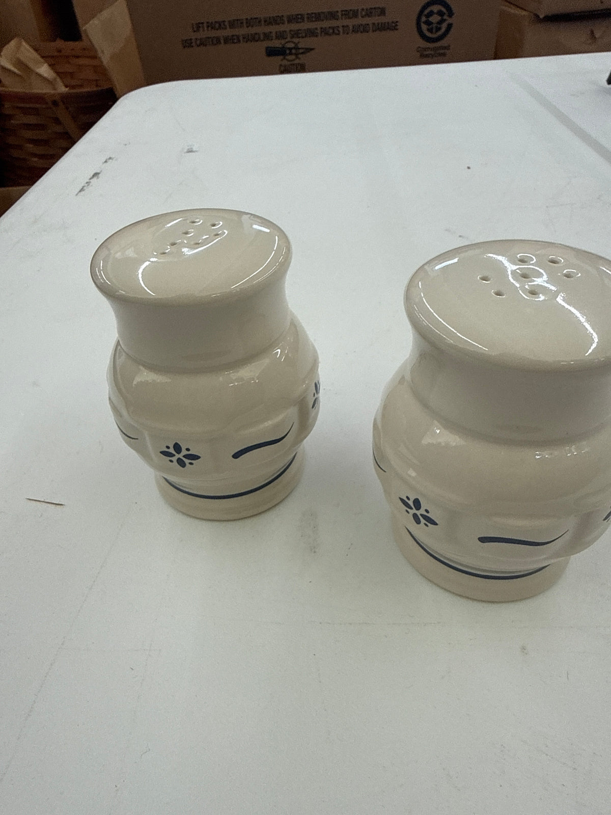 Longaberger salt and pepper shakers in classic blue