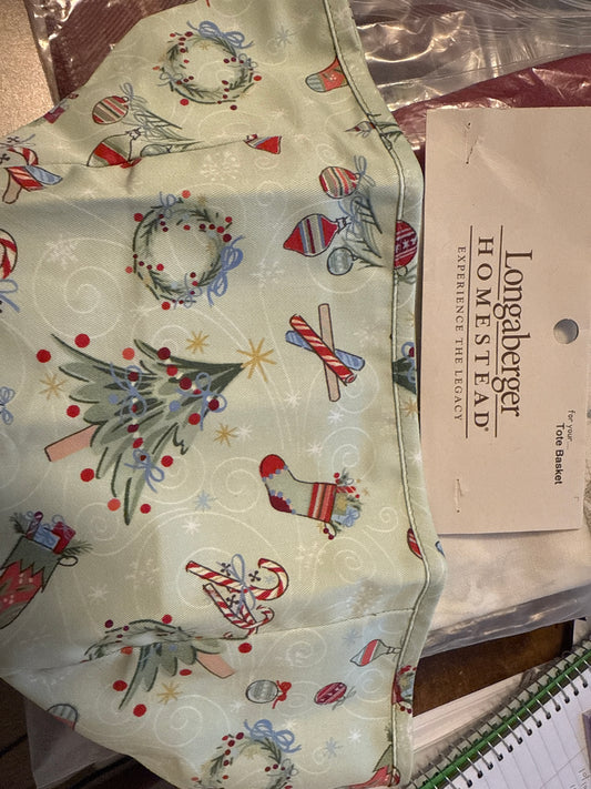 Longaberger tote basket liner in Christmas fabric