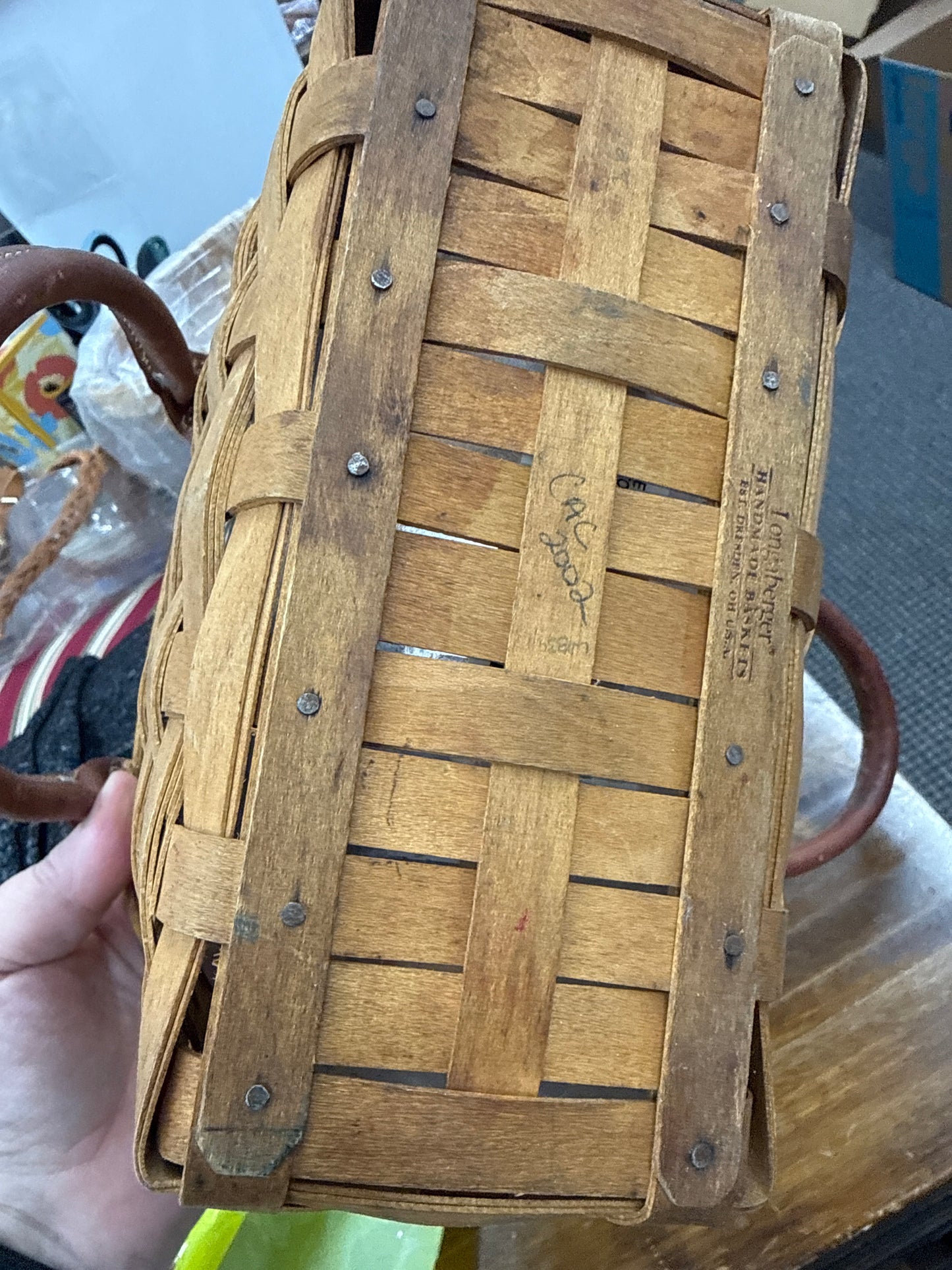 Longaberger small boardwalk with protector-has staining in basket