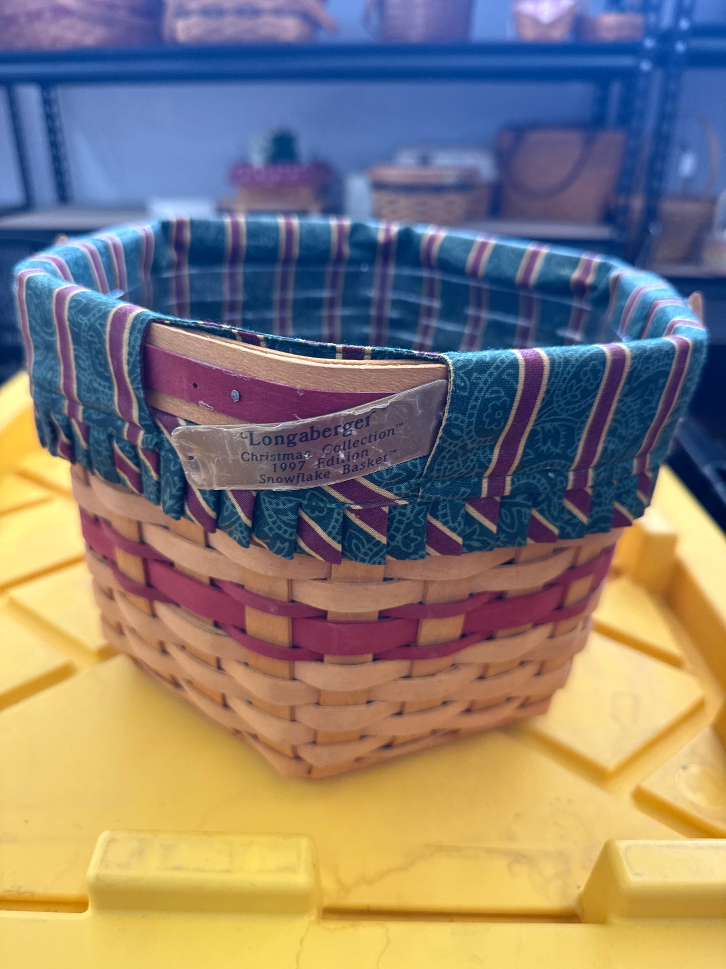 Longaberger snowflake basket with liner and protector(plaque needs fixed)