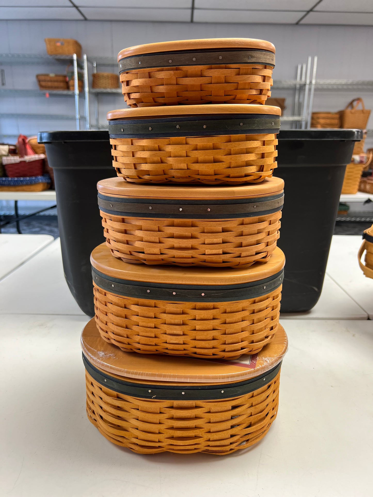 Longaberger harmony basket set with lids & protectors