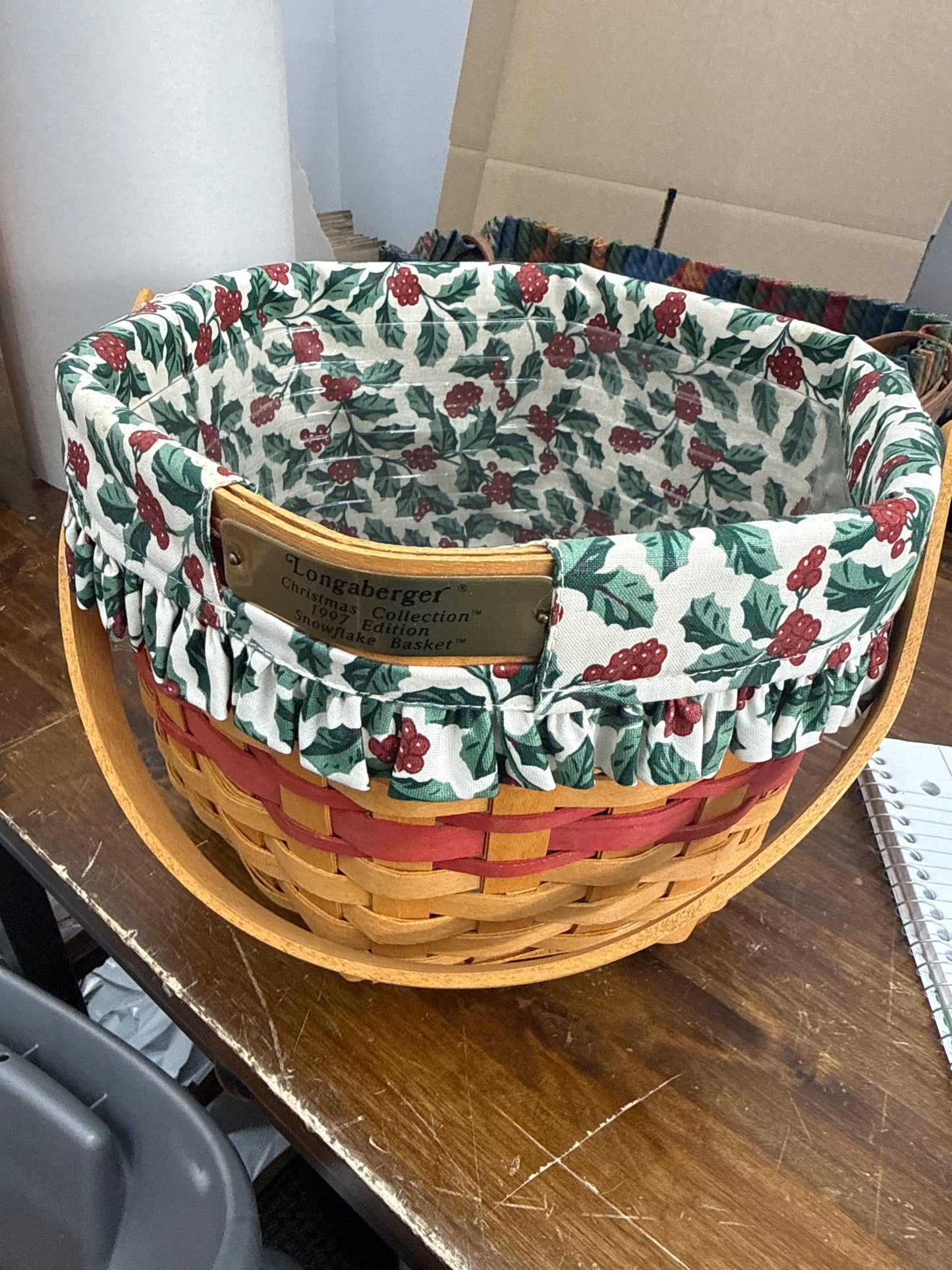 Longaberger snowflake basket with liner and protector