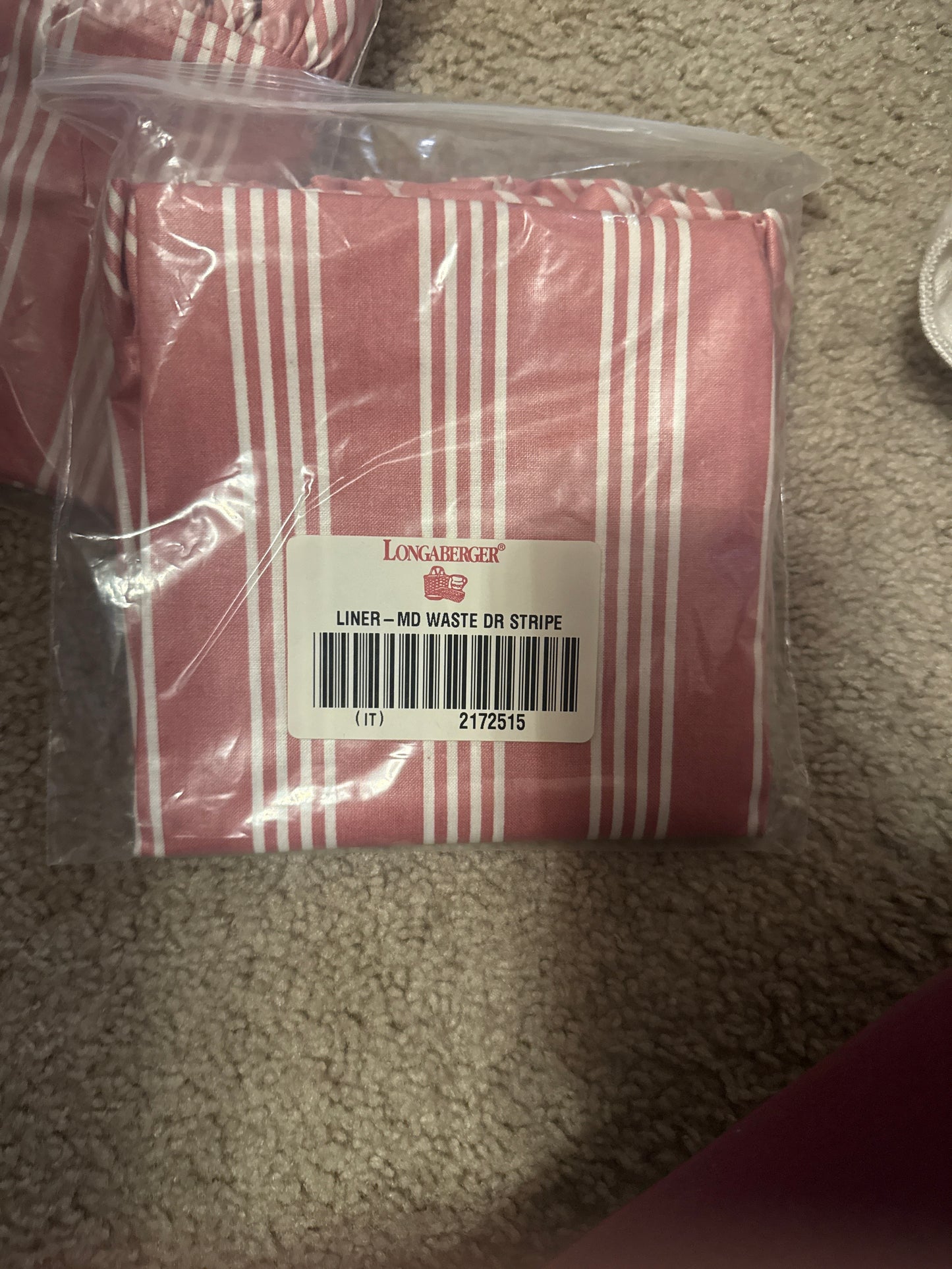 Longaberger medium waste liner in dusty rose stripe