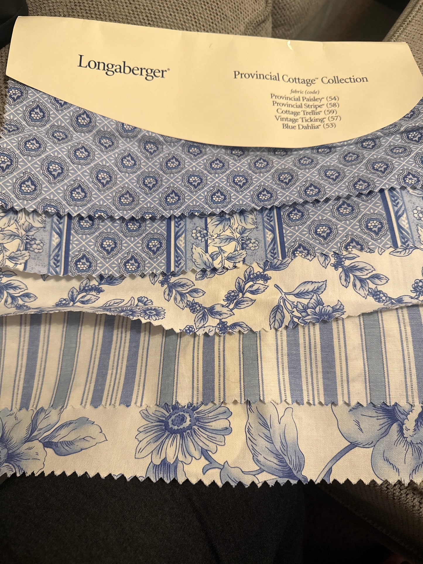 Longaberger provincial cottage collection fabric samples