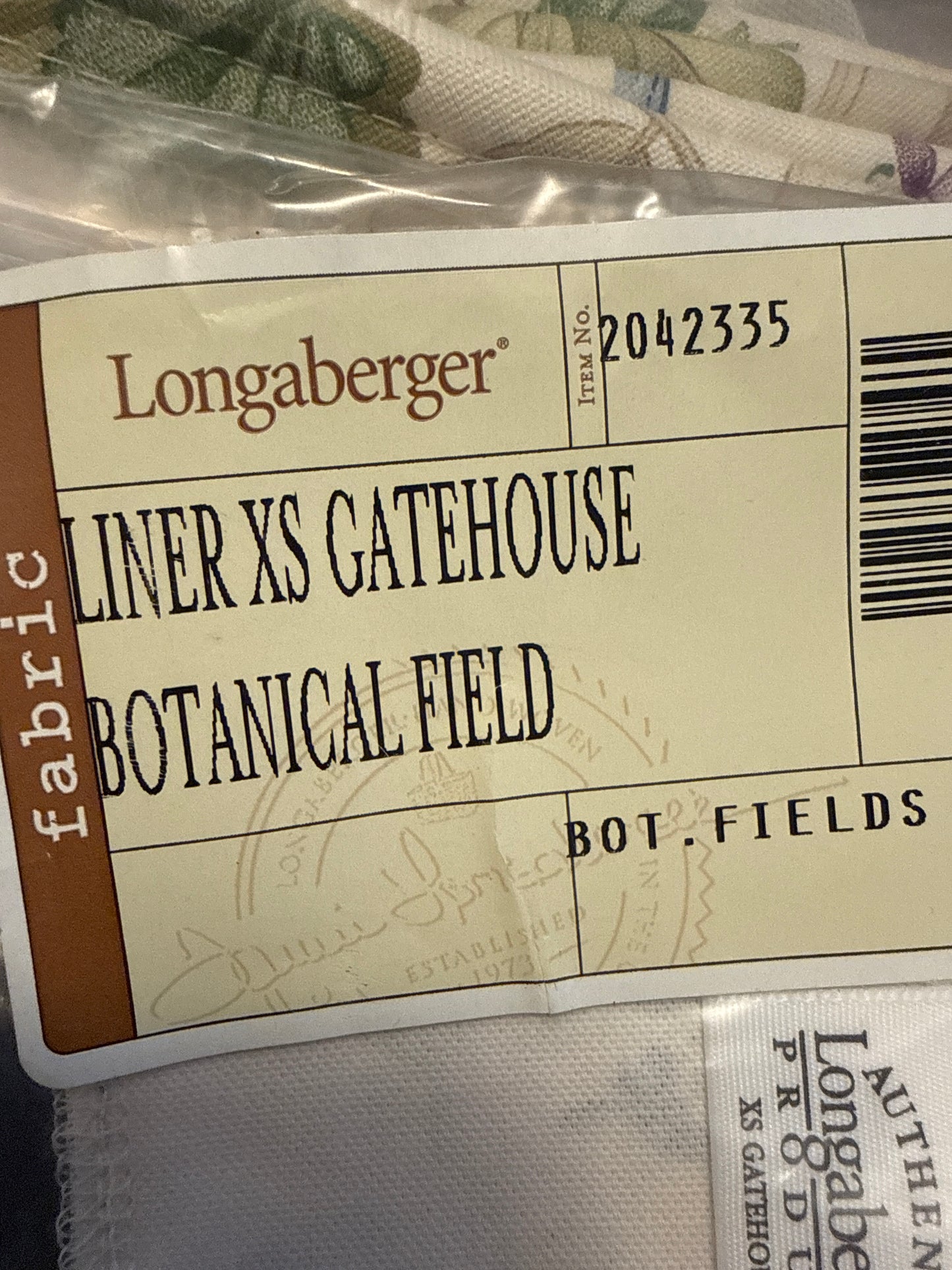 Longaberger extra small gatehouse liner in botanical fields