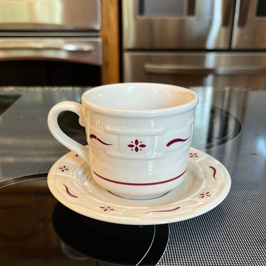 Longaberger traditional red teacup and saucer