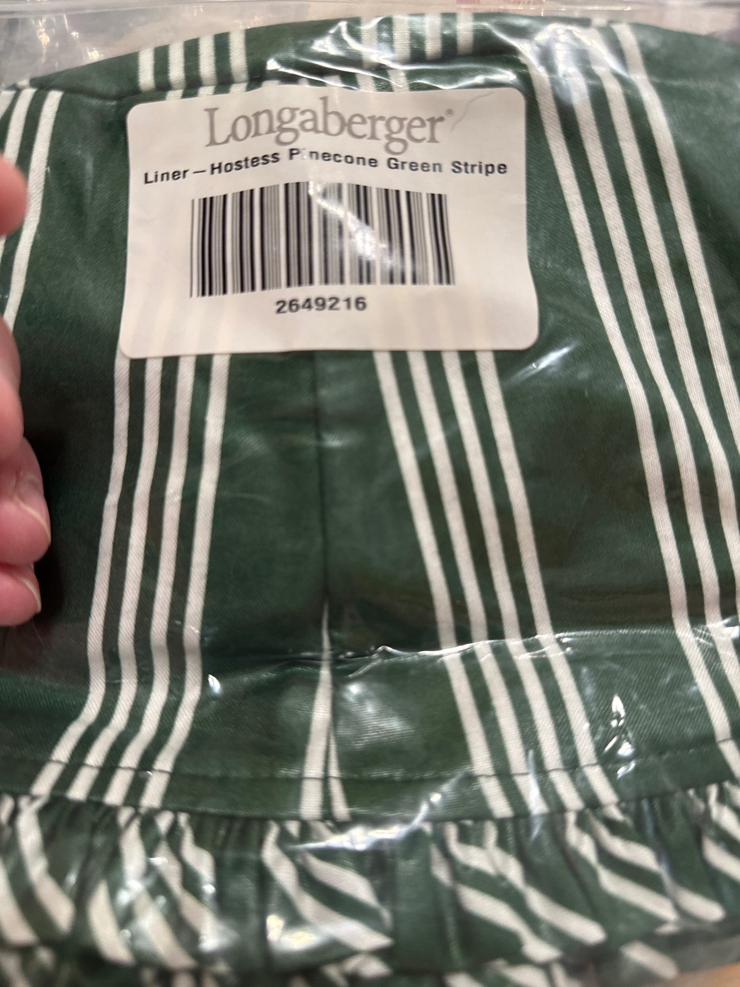 Longaberger pinecone liner in hunter green stripe