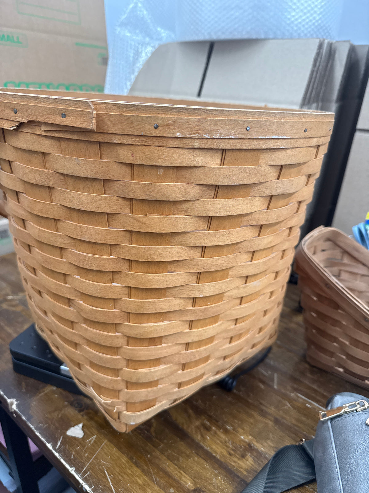 Longaberger 13” measuring basket with protector (basket has some broken and cracked splints)