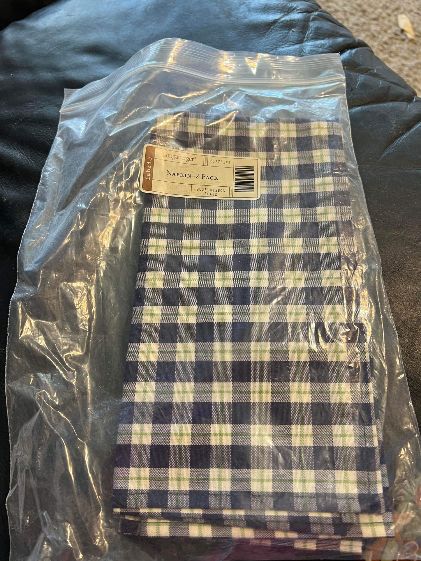 Longaberger Napkin 2 Pack in Blue Ribbon Plaid