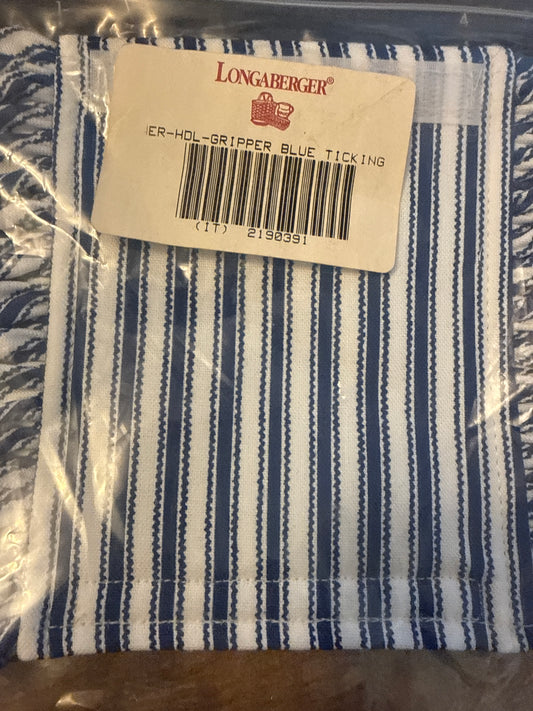 Longaberger handle gripper in blue ticking