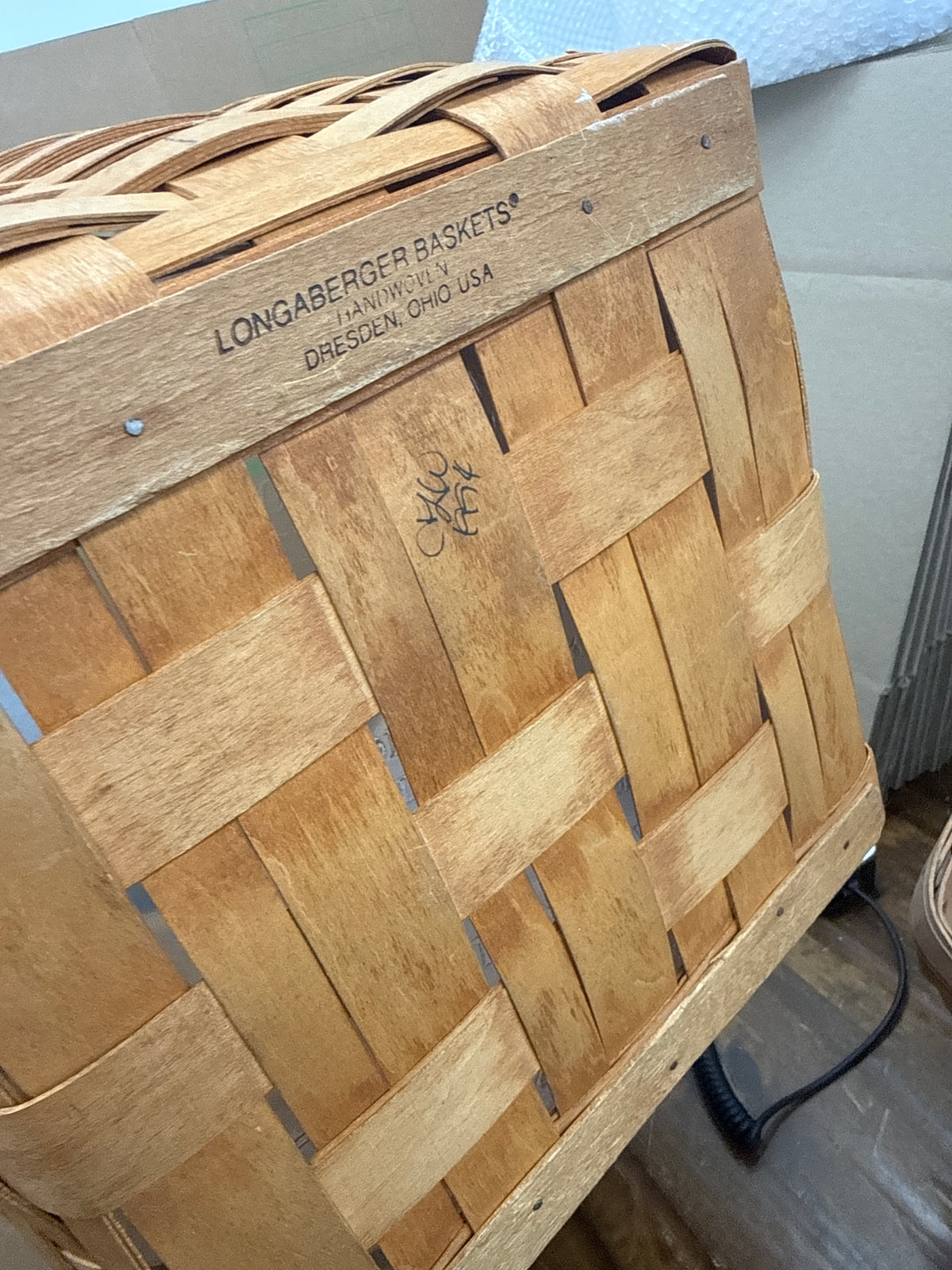 Longaberger 13” measuring basket with protector (basket has some broken and cracked splints)