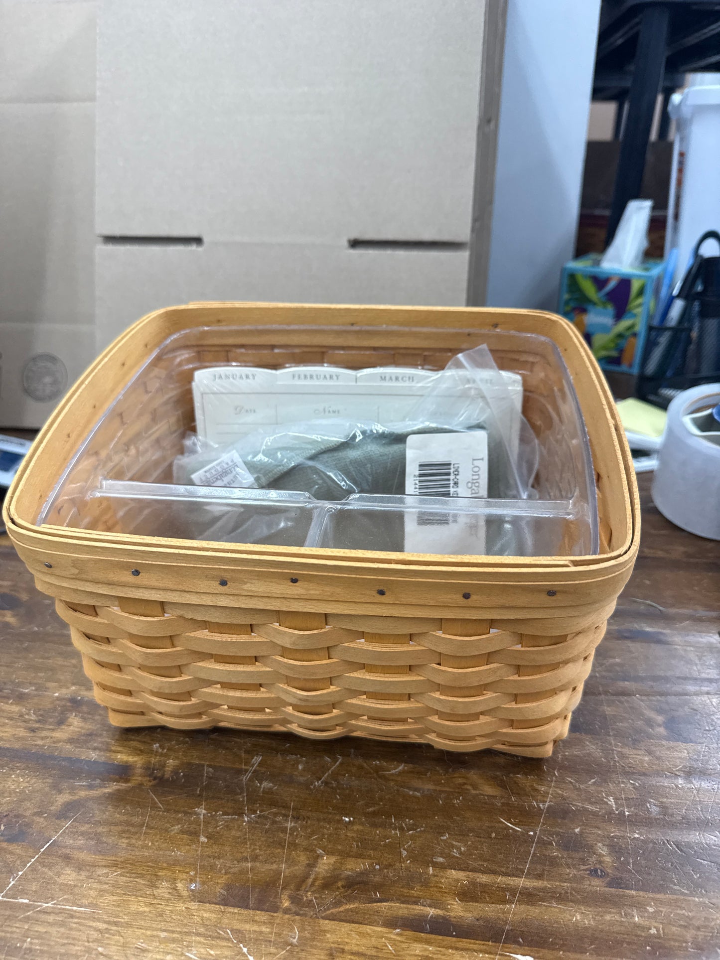 Longaberger card file basket with liner, cards and protector