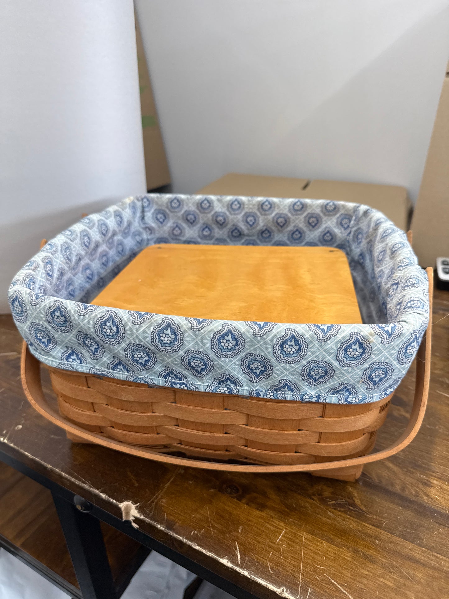 Longaberger cake basket with liner, protector, and riser- liner needs cleaned