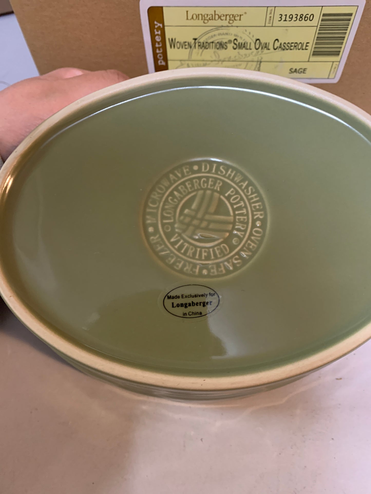 Longaberger Woven Traditions Small Oval Casserole Dish in Sage