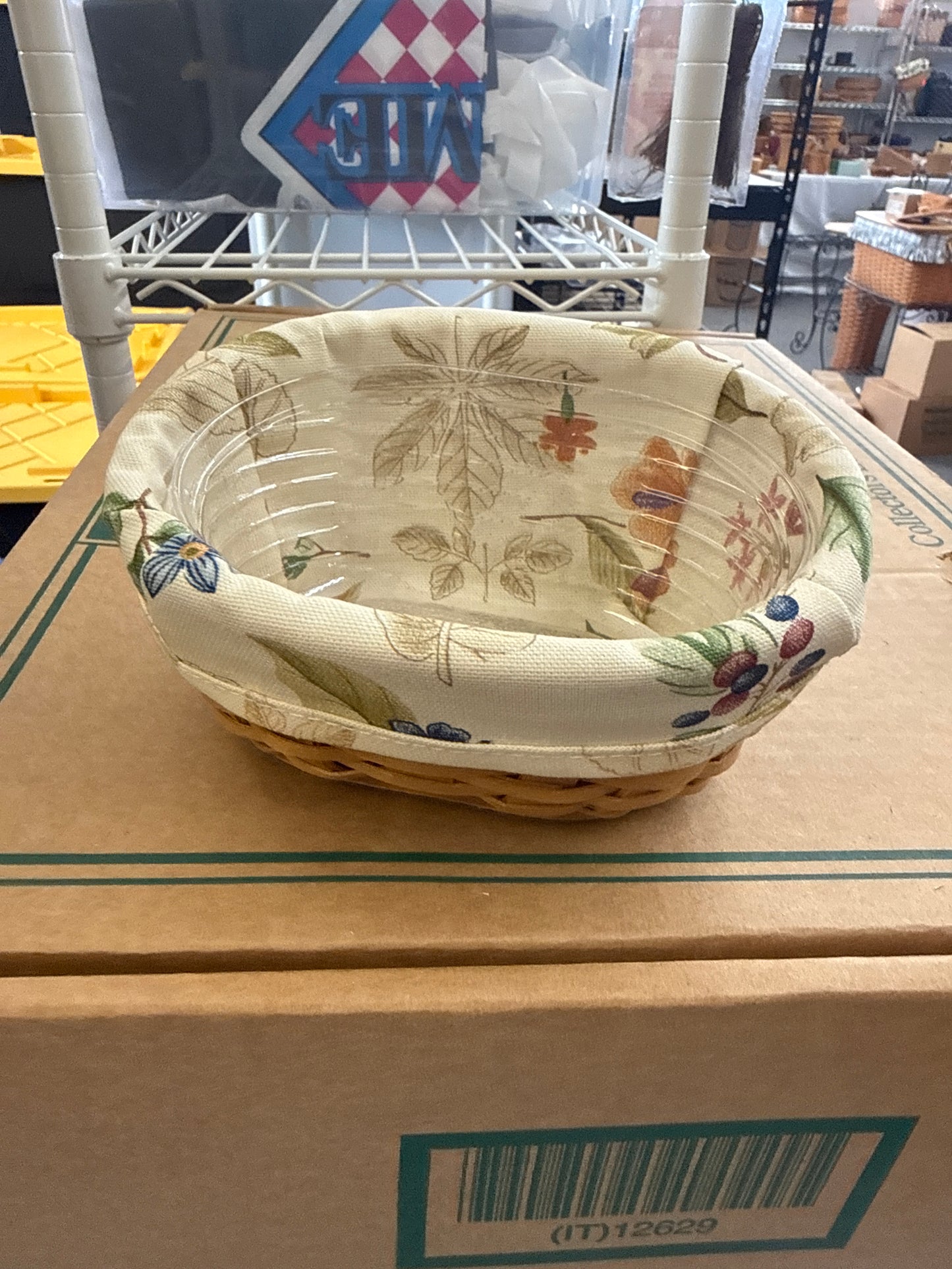 Longaberger raspberry basket with lid, liner and protector