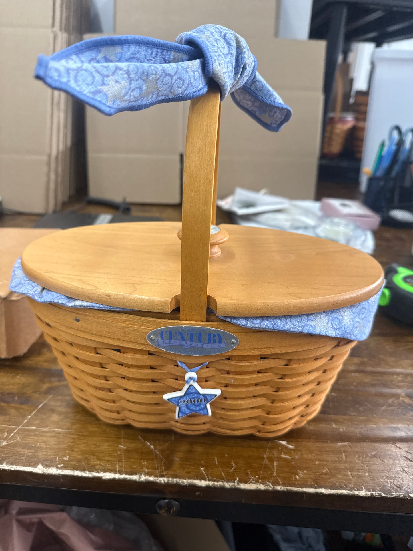 Longaberger century celebration basket with liner, protector, handle tie, and tie on
