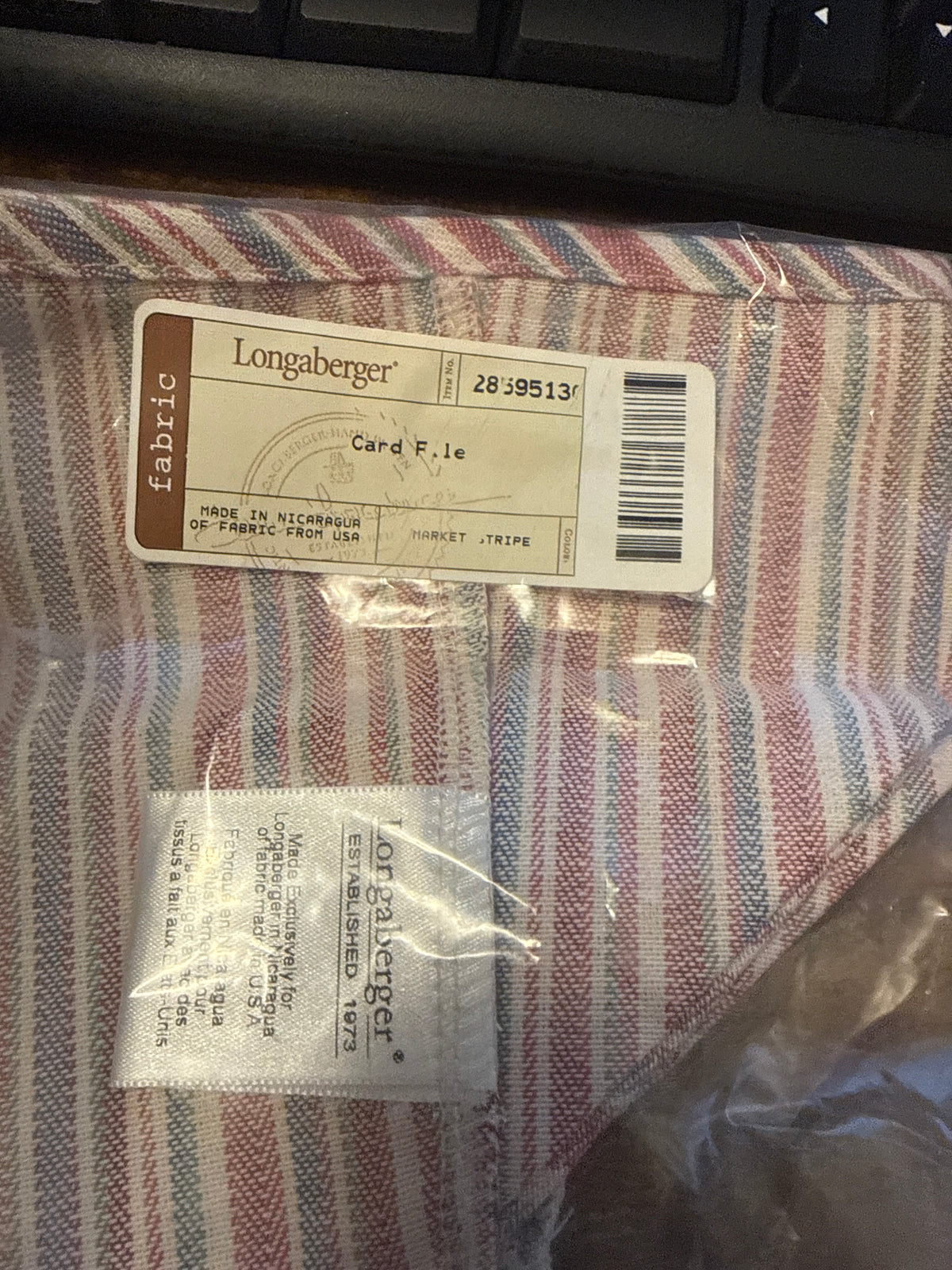 Longaberger card file liner  in market stripe
