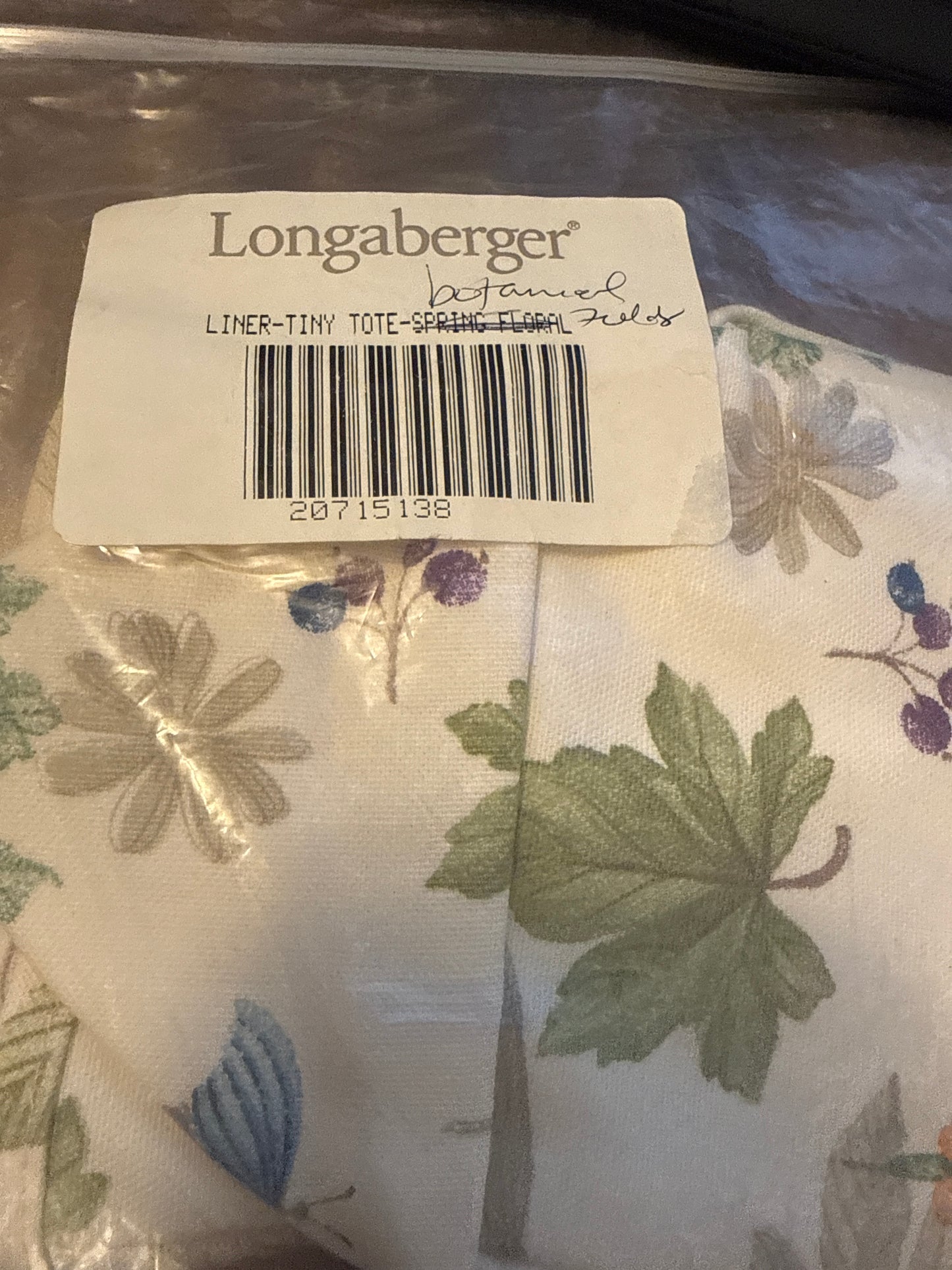 Longaberger tiny tote liner in botanical fields