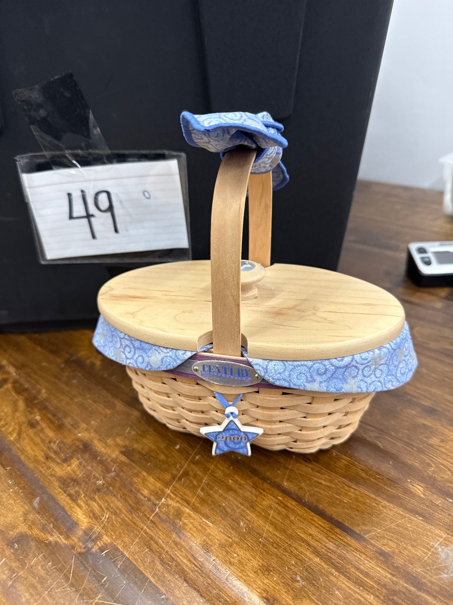 Longaberger century hostess appreciation basket with lid, liner, protector, handle tie, and tie in