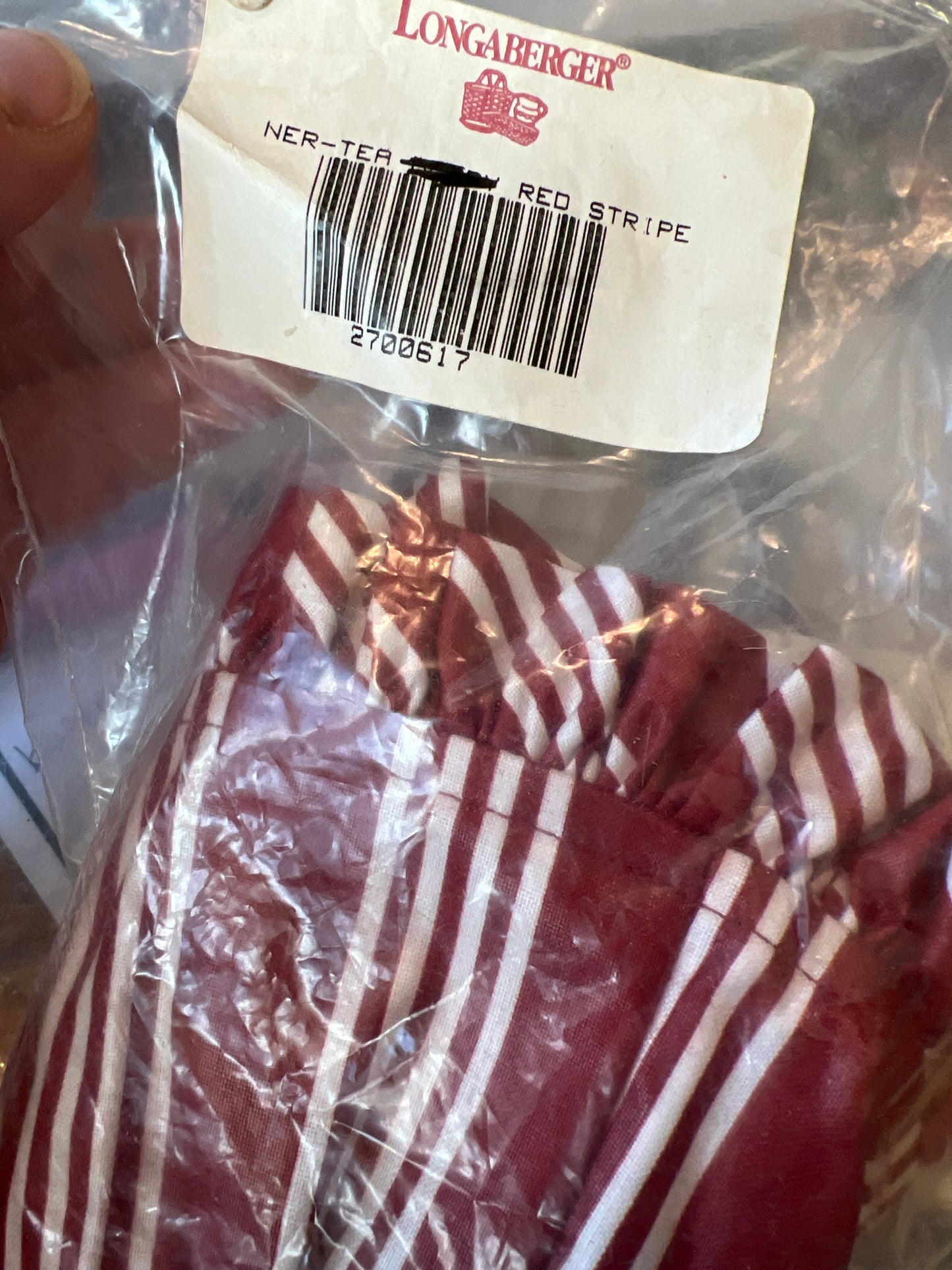 Longaberger tea liner in berry red stripe