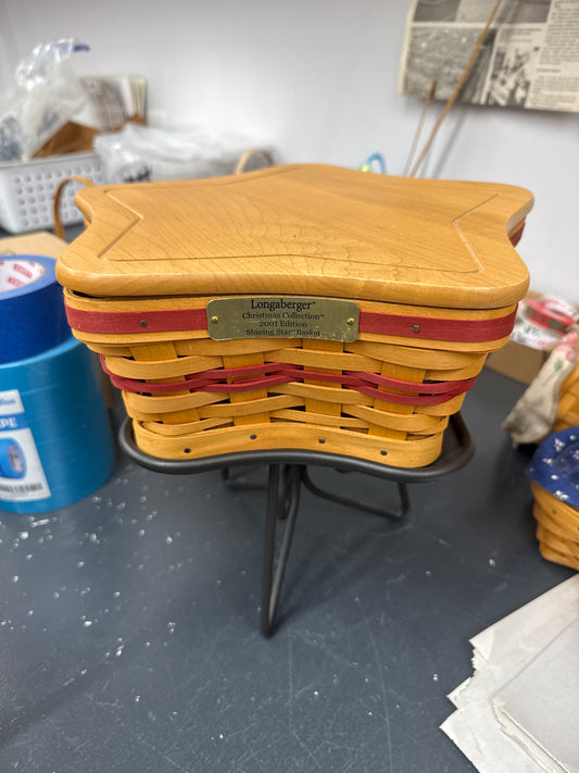 Longaberger medium star basket with lid, double protector and wrought iron stand (lid is a little warped)